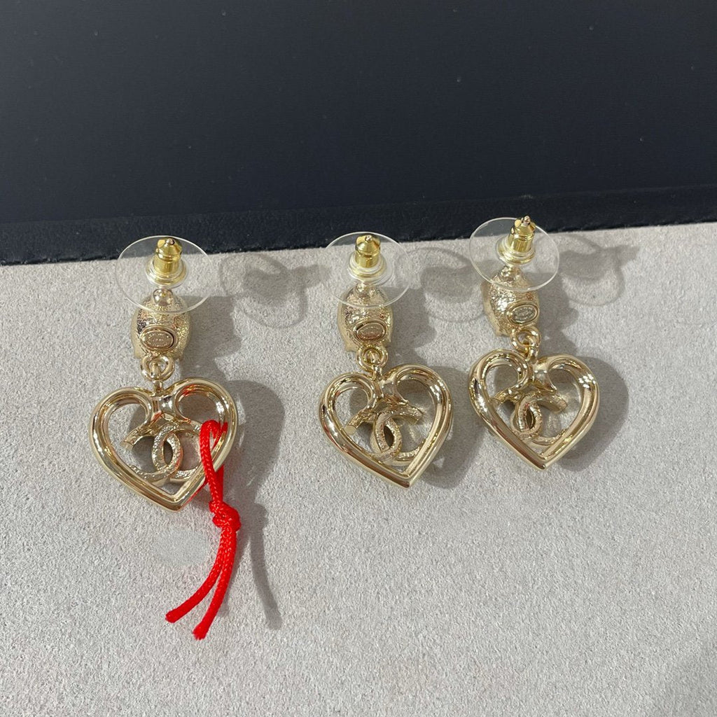 Boucles d'oreilles goutte cœur en cristal strass CC en or clair