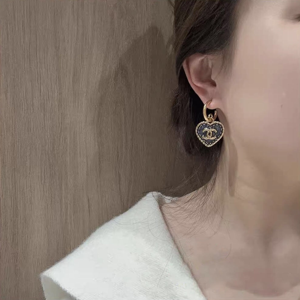 Boucles d'oreilles créoles CC Heart Blue Denim et Or clair