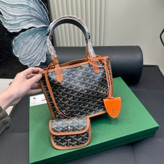 SAC ANJOU MINI 21 EN TOILE GOYARDINE MARRON ET CUIR DE VEAU