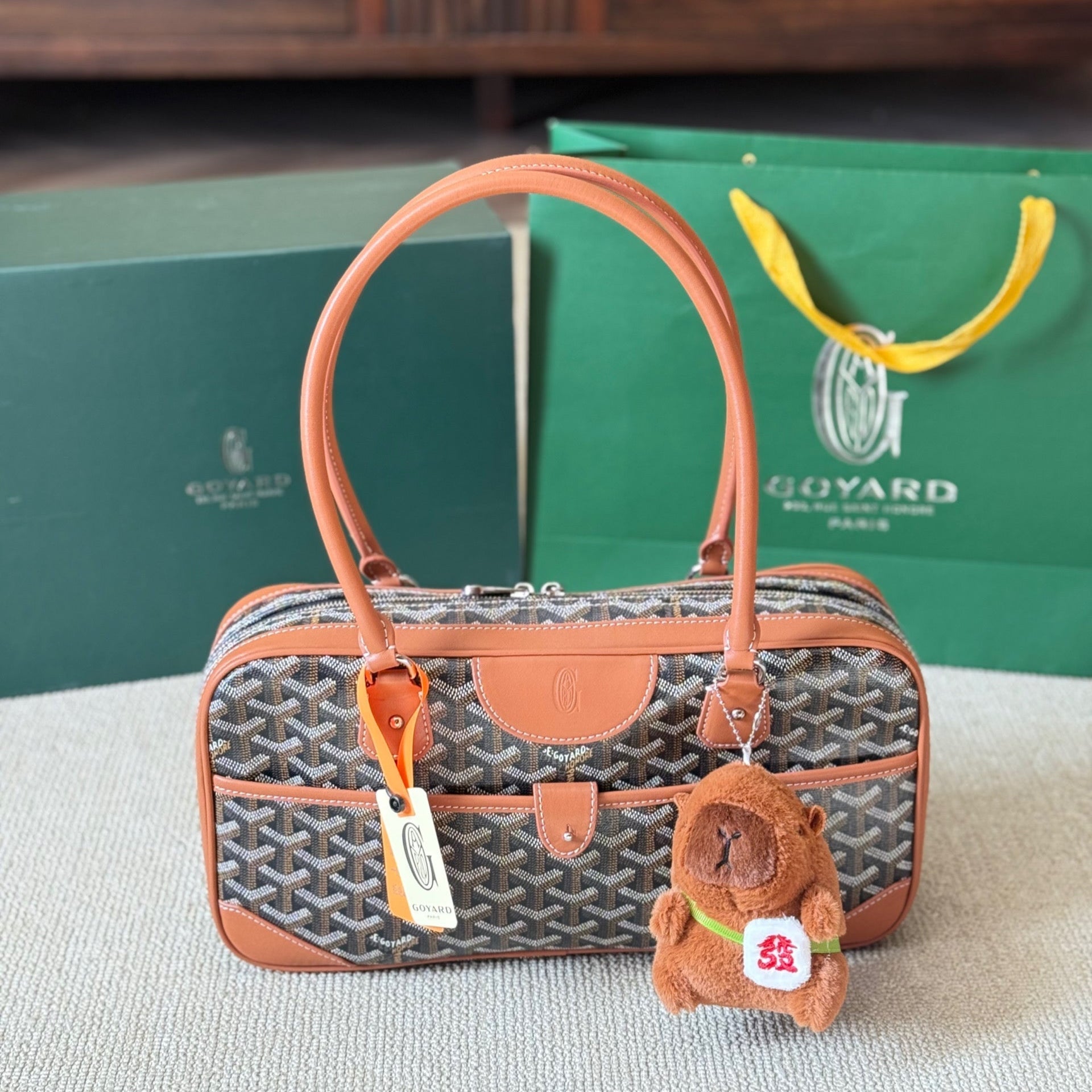 SAINT MARTIN MINI SAC 22 EN TOILE GOYARDINE MARRON ET CUIR DE VEAU
