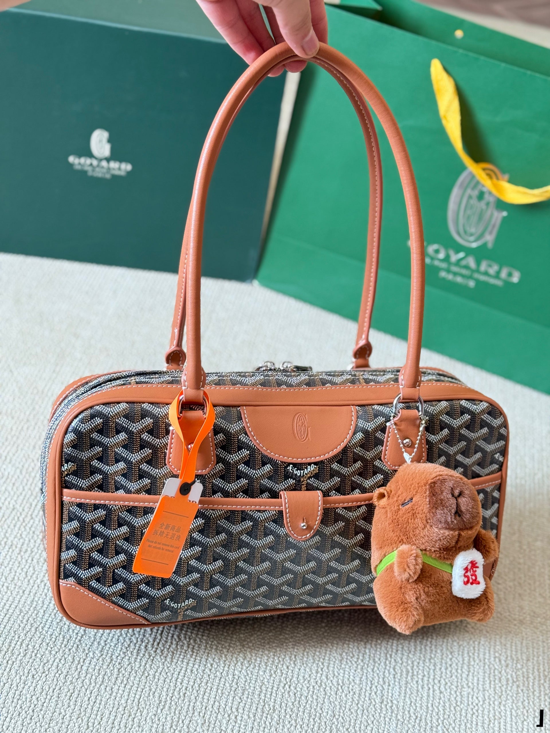 SAINT MARTIN MINI SAC 22 EN TOILE GOYARDINE MARRON ET CUIR DE VEAU