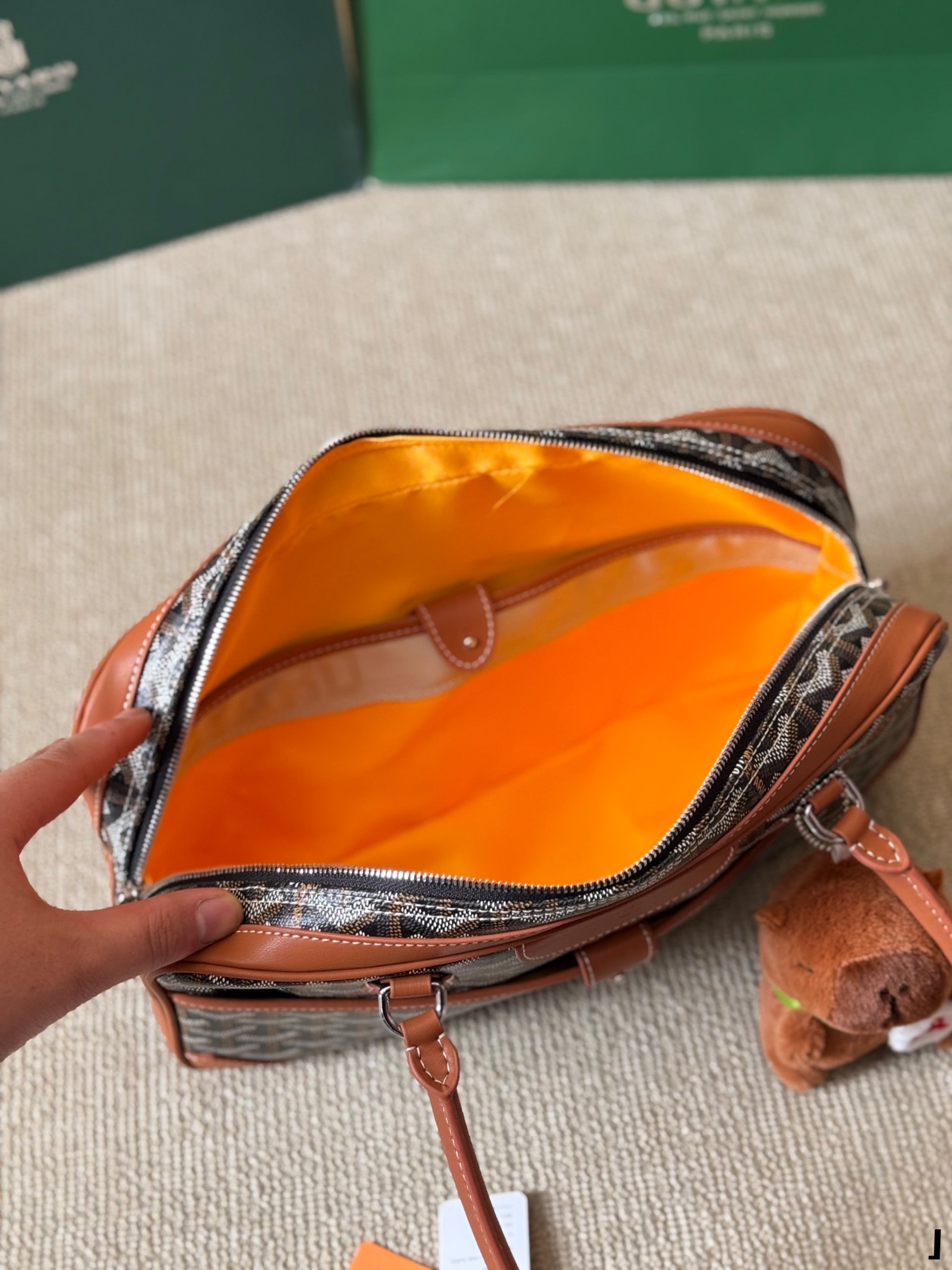 SAINT MARTIN MINI SAC 22 EN TOILE GOYARDINE MARRON ET CUIR DE VEAU