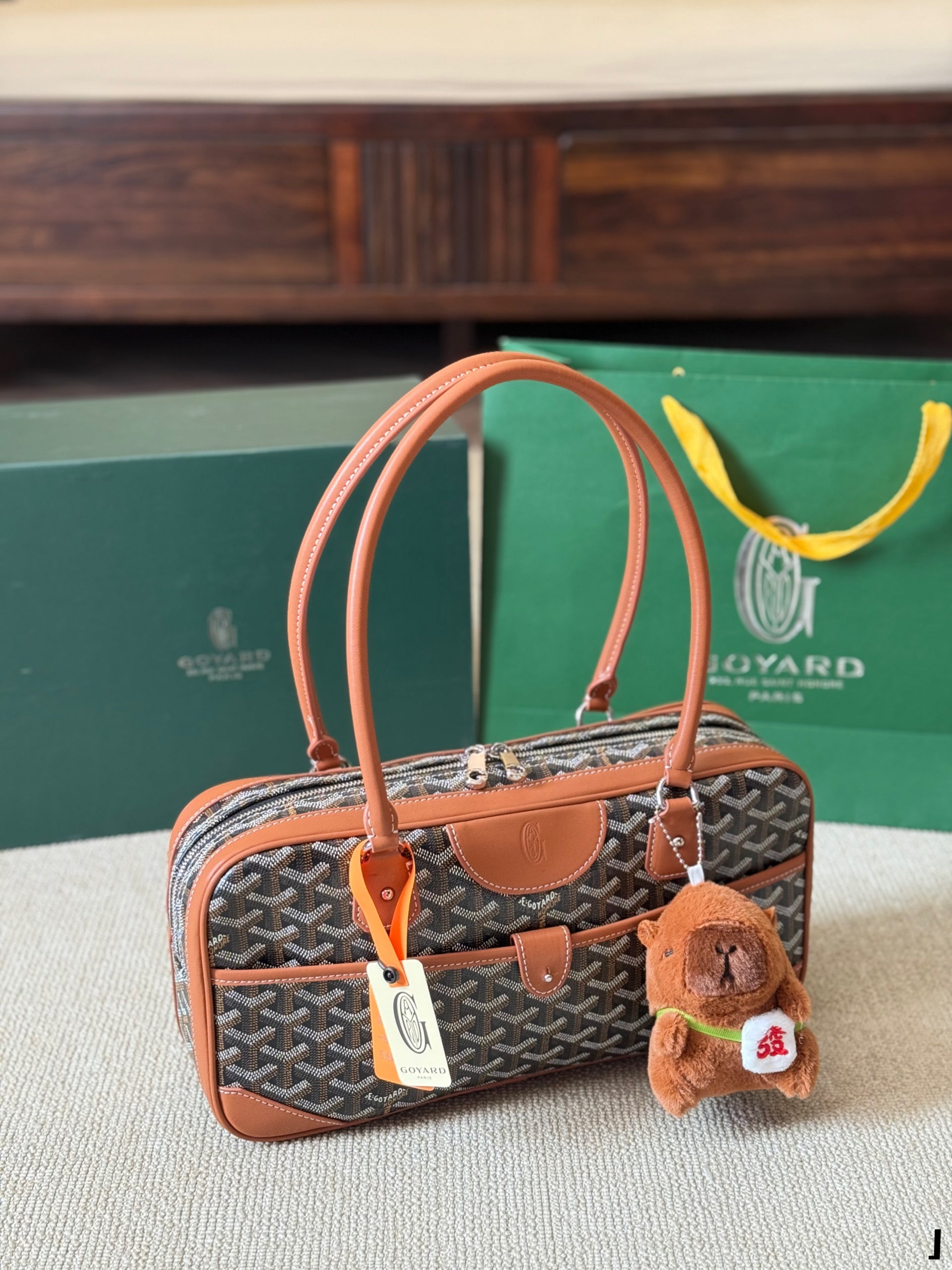 SAINT MARTIN MINI SAC 22 EN TOILE GOYARDINE MARRON ET CUIR DE VEAU