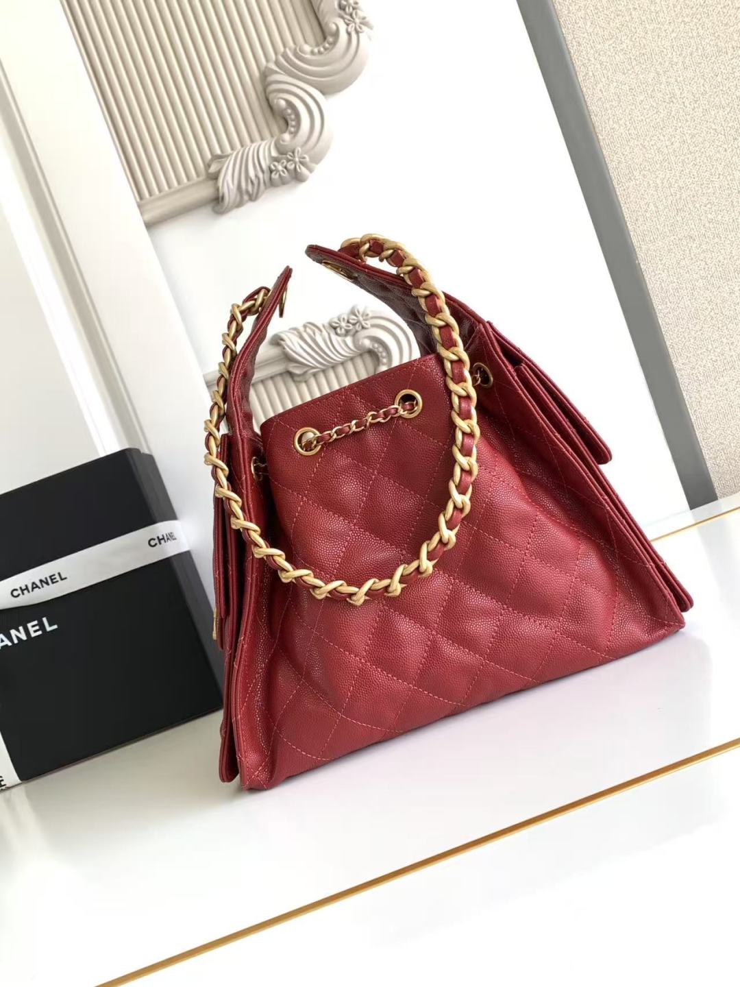 CC 25C HOBO BAG 30CM DARK RED GRAINED CALFSKIN