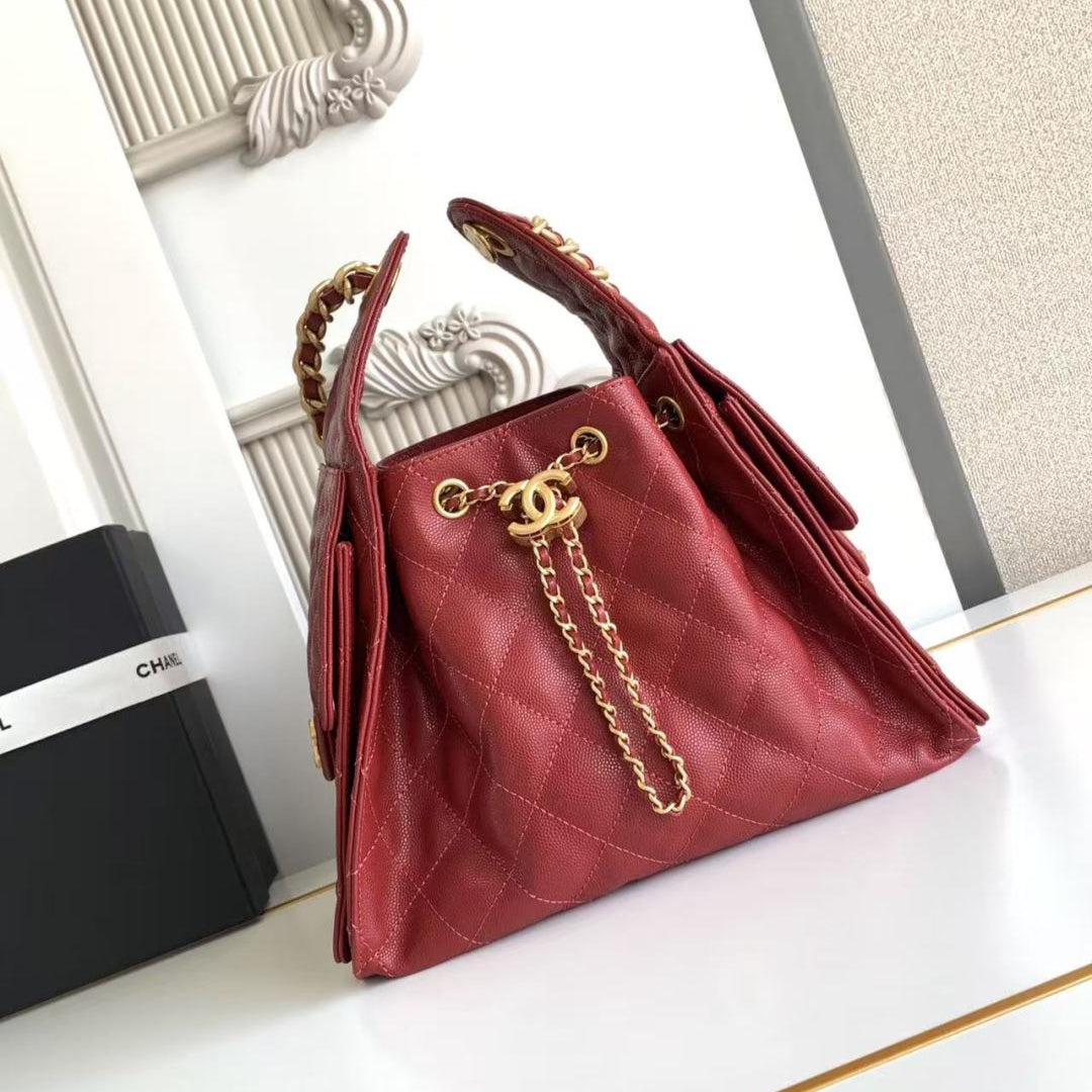 SAC HOBO CC 25C 30CM CUIR DE VEAU GRAINÉ ROUGE FONCÉ