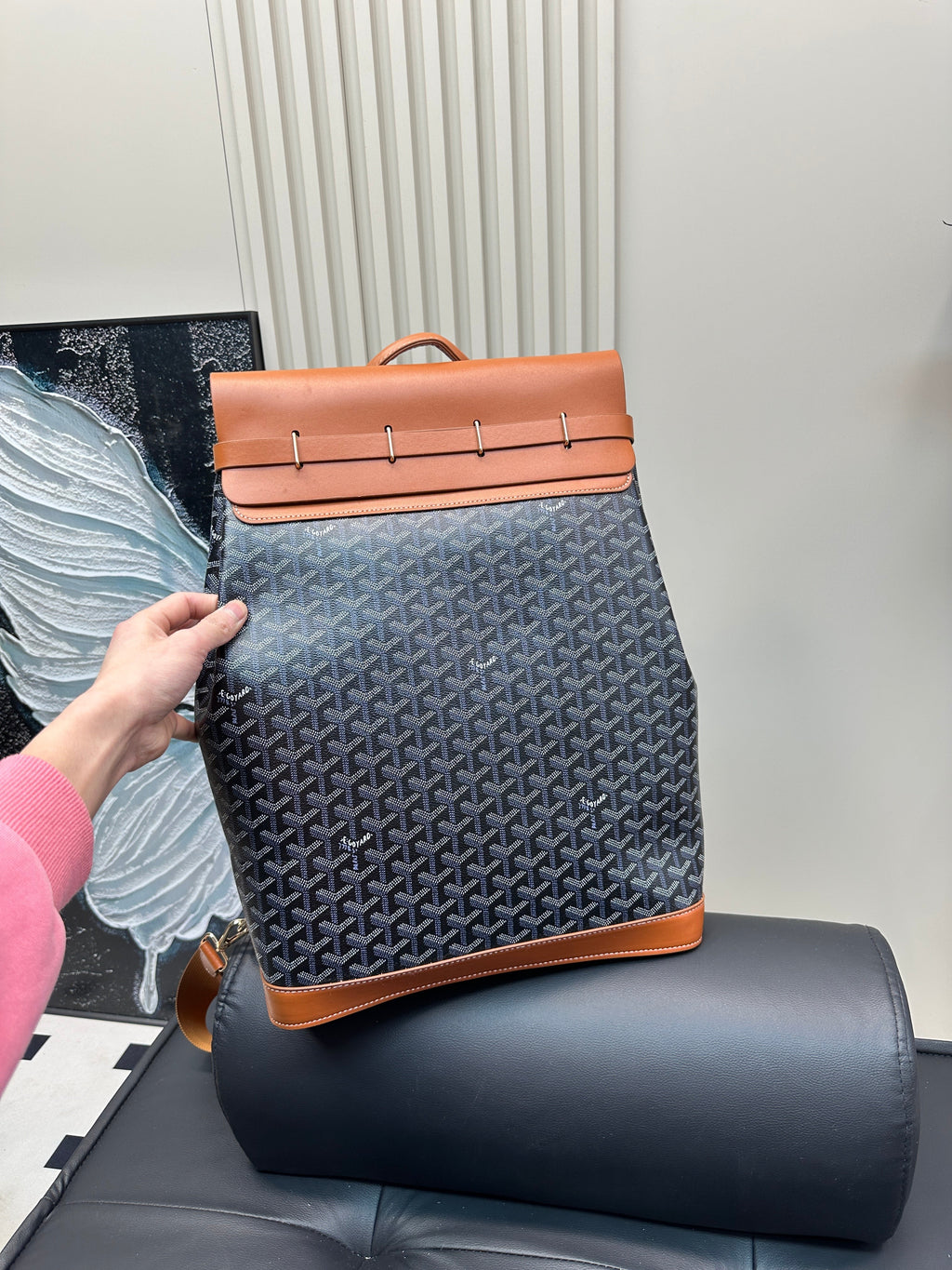 SAC À DOS CISALPIN 45 EN TOILE GOYARDINE MARRON ET CUIR DE VEAU