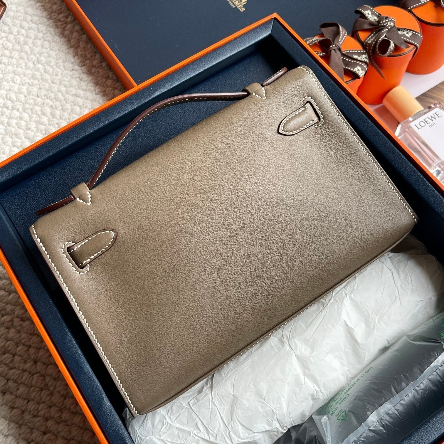 POCHETTE HM KELLY 22CM GRIS ELEPHANT SWIFT QUINCAILLERIE OR