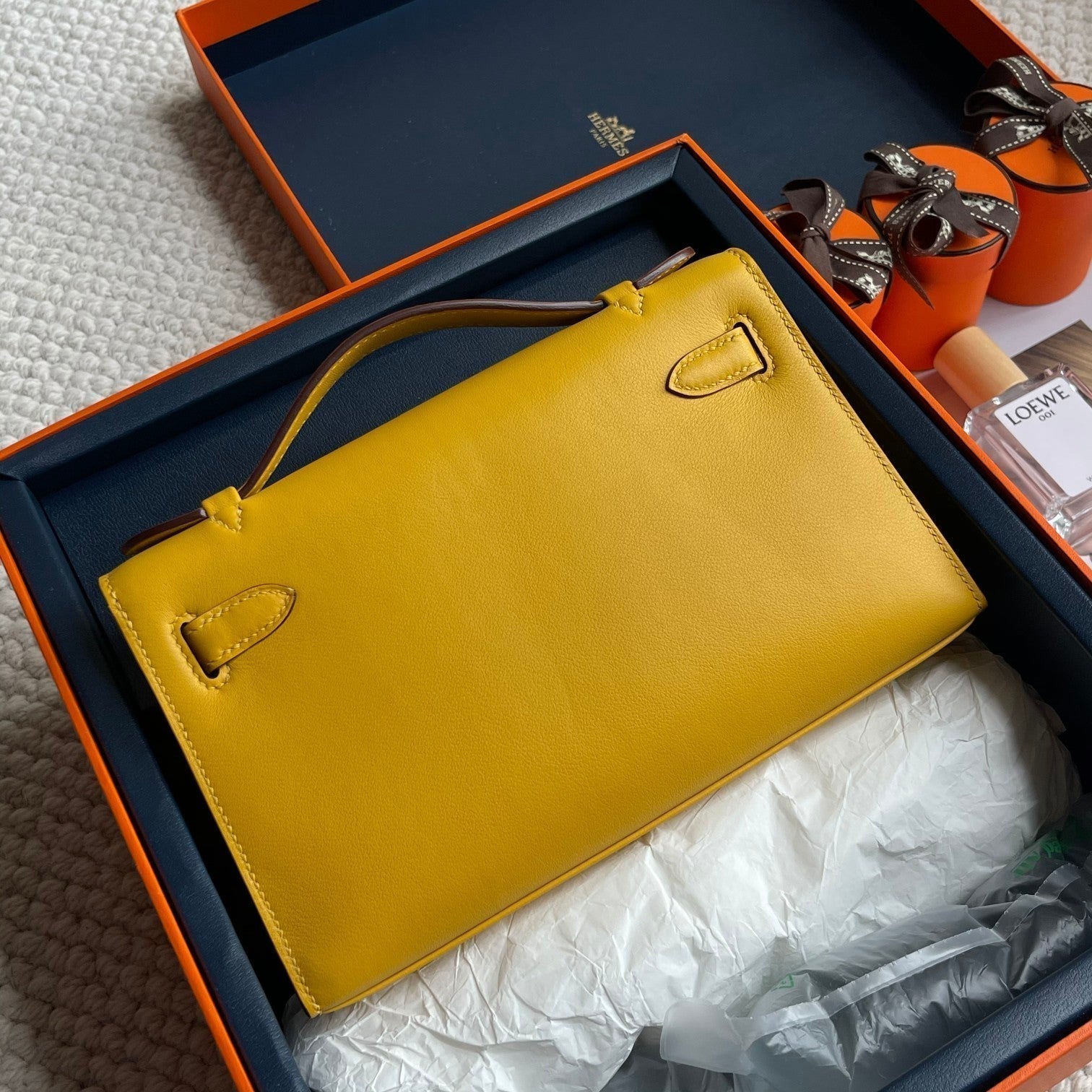 POCHETTE HM KELLY 22 CM JAUNE SWIFT QUINCAILLERIE ARGENTÉE