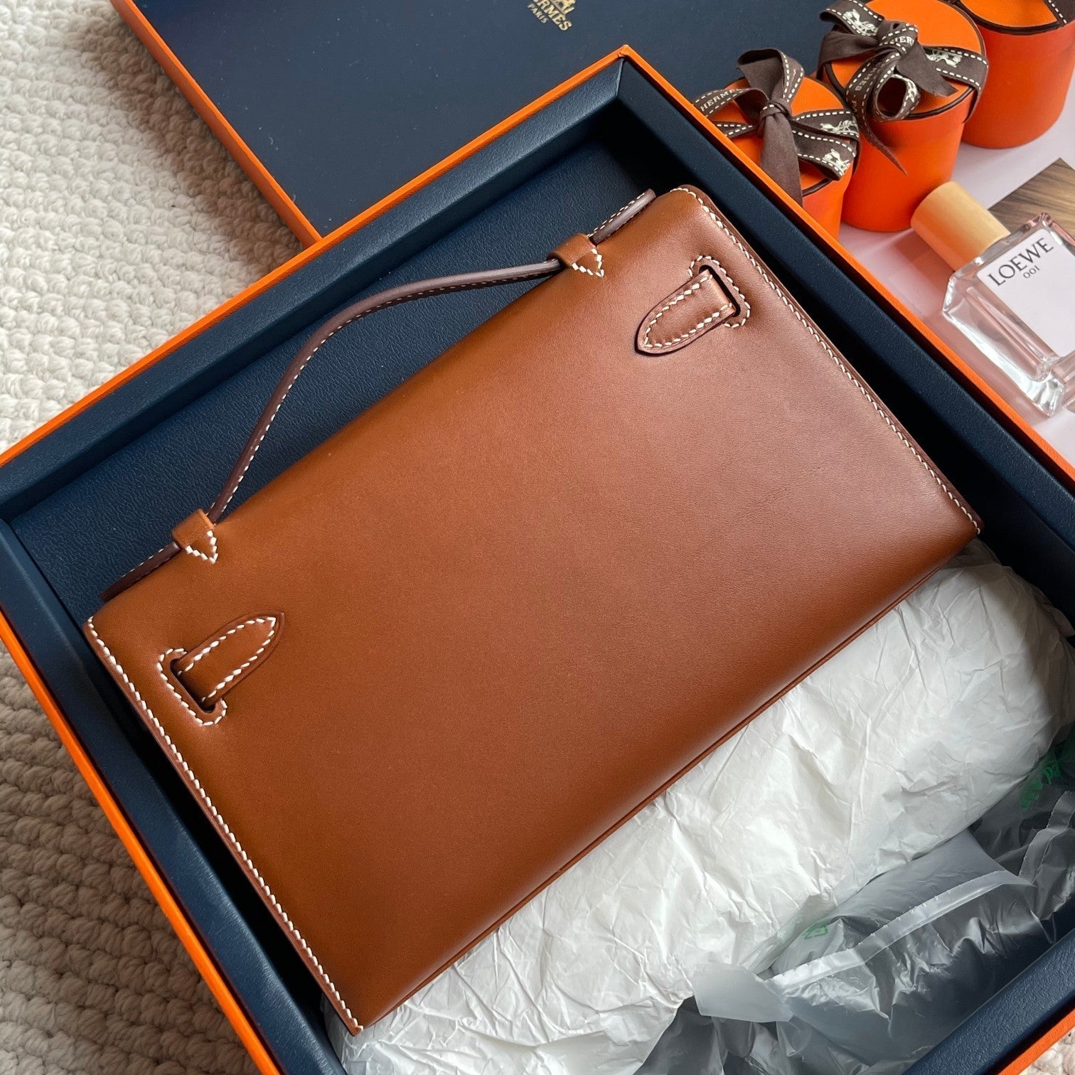 POCHETTE HM KELLY 22 CM MARRON FONCÉ SWIFT QUINCAILLERIE DORÉ
