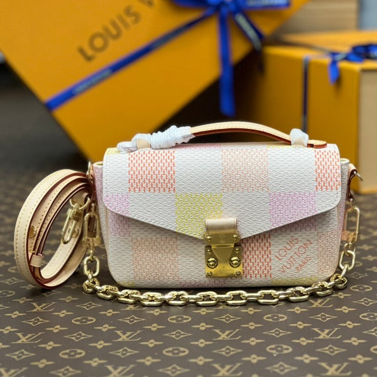 POCHETTE MÉTIS EAST WEST 21,5 PÊCHE DAMIER TOILE CÔTELÉE
