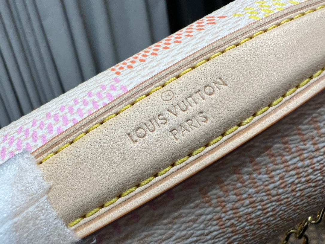 POCHETTE MÉTIS EAST WEST 21,5 PÊCHE DAMIER TOILE CÔTELÉE