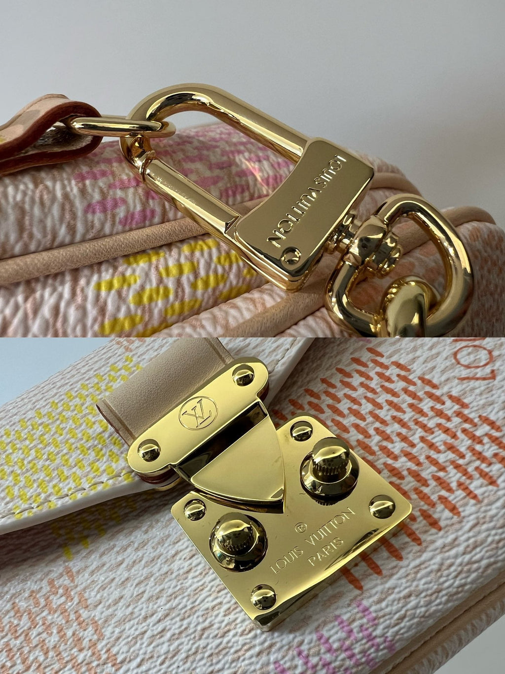 POCHETTE MÉTIS EAST WEST 21,5 PÊCHE DAMIER TOILE CÔTELÉE