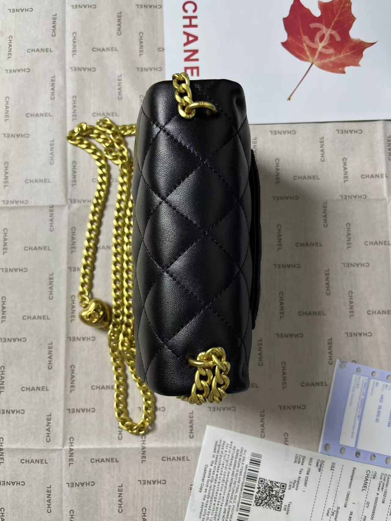 25C MINI RABAT 19CM CUIR D'AGNEAU NOIR QUINCAILLERIE COEUR DORÉ
