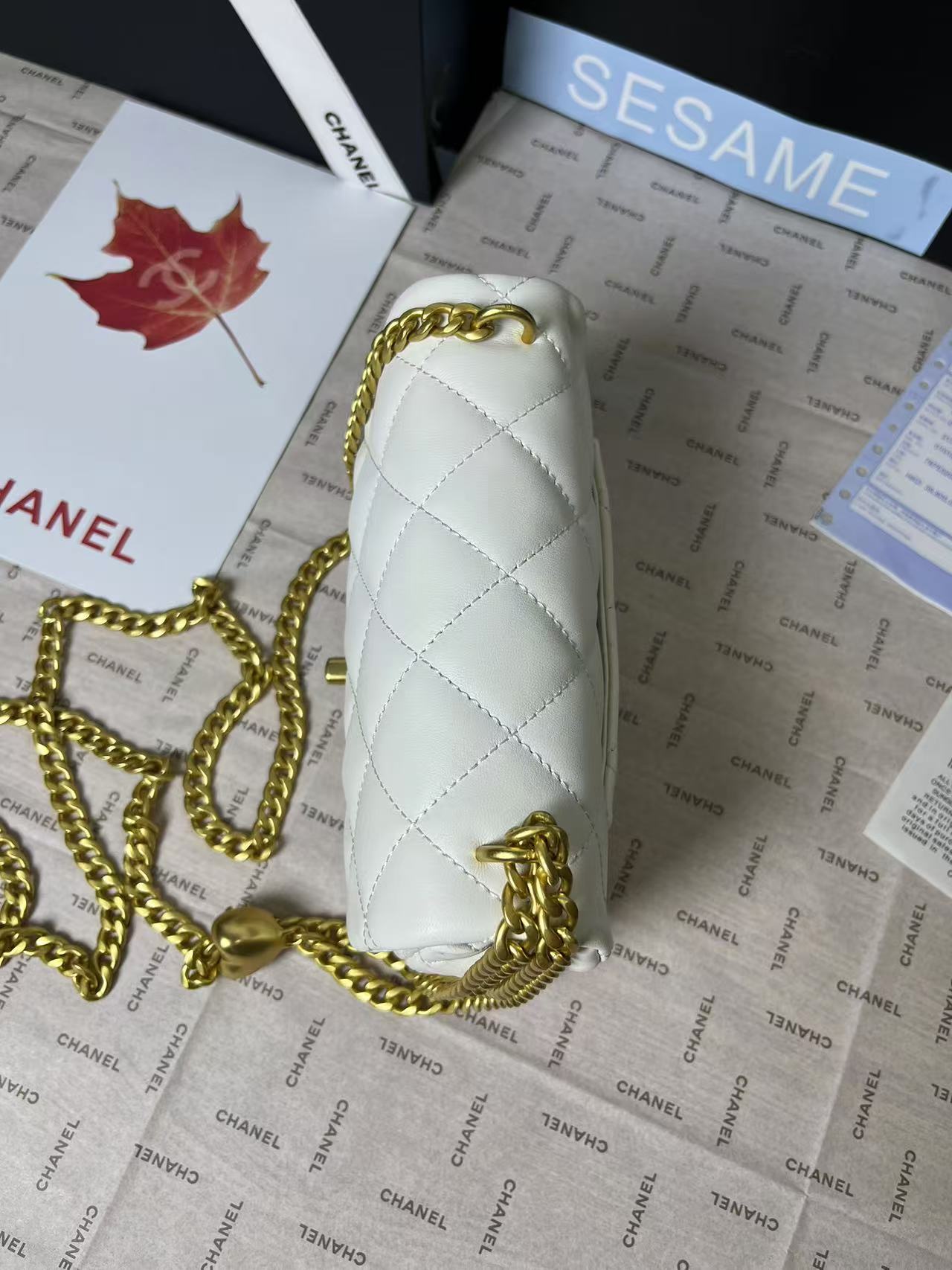 25C MINI RABAT 19CM CUIR D'AGNEAU BLANC QUINCAILLERIE COEUR DORÉ