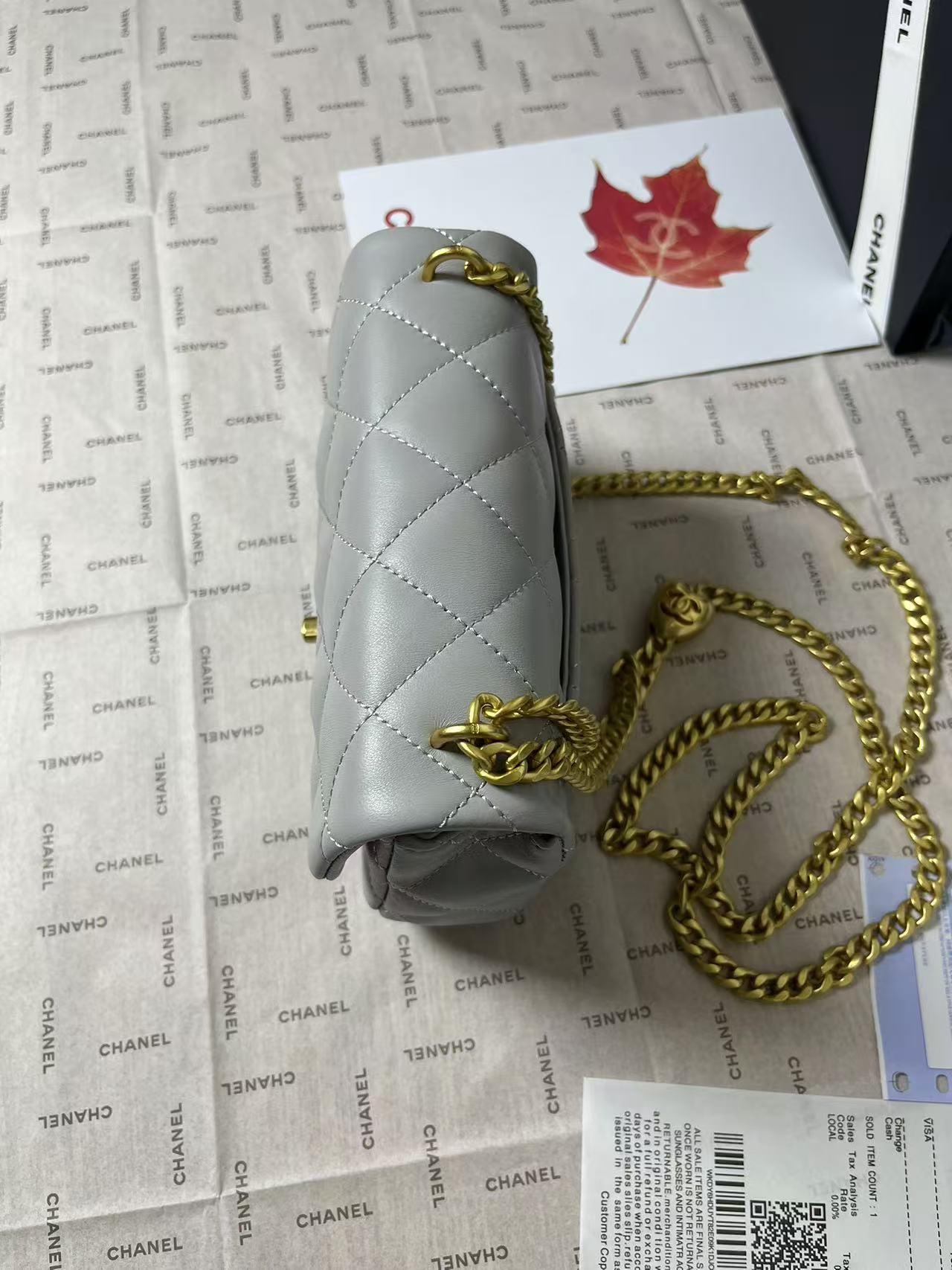 25C MINI RABAT 19CM CUIR D'AGNEAU GRIS QUINCAILLERIE COEUR DORÉ