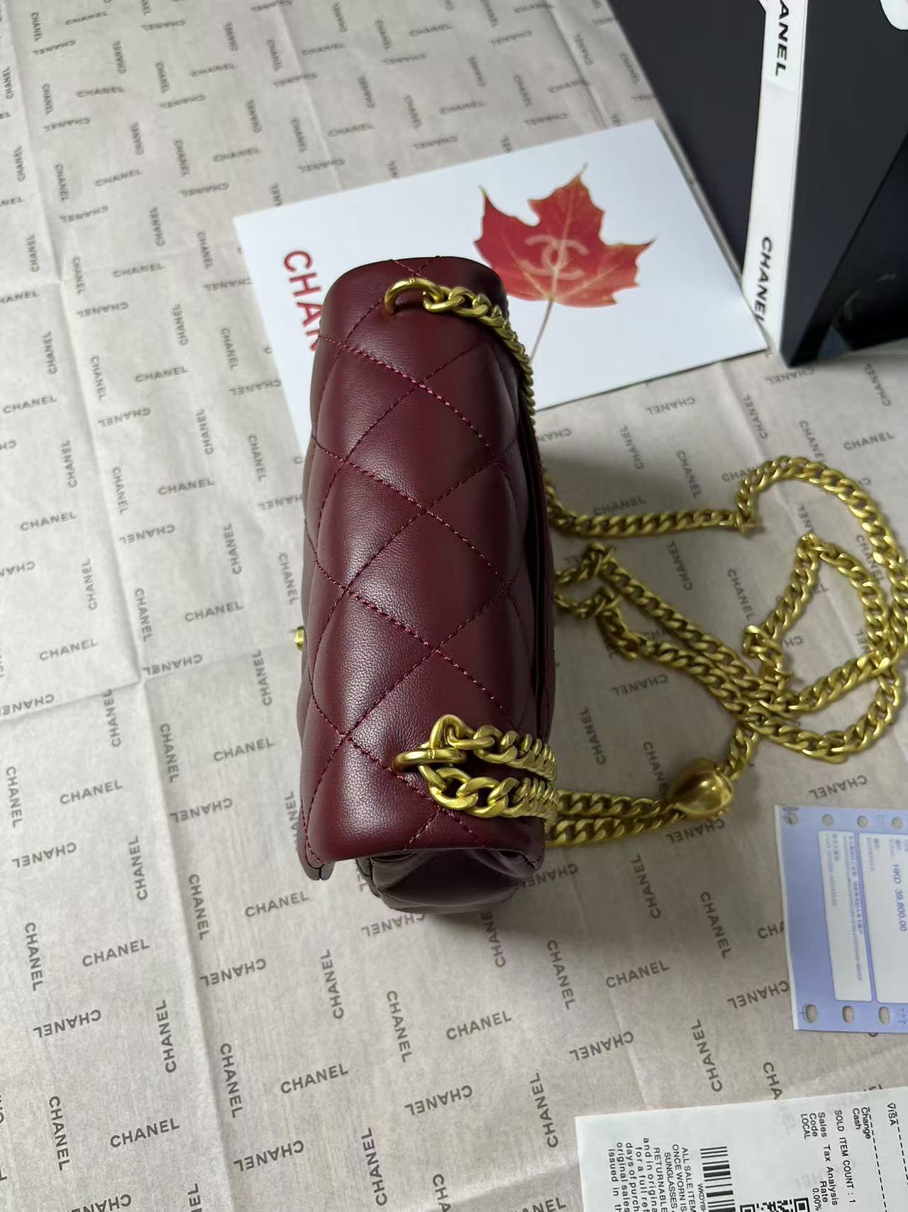 25C MINI FLAP 19CM BURGUNDY LAMBSKIN GOLD HEART HARDWARE
