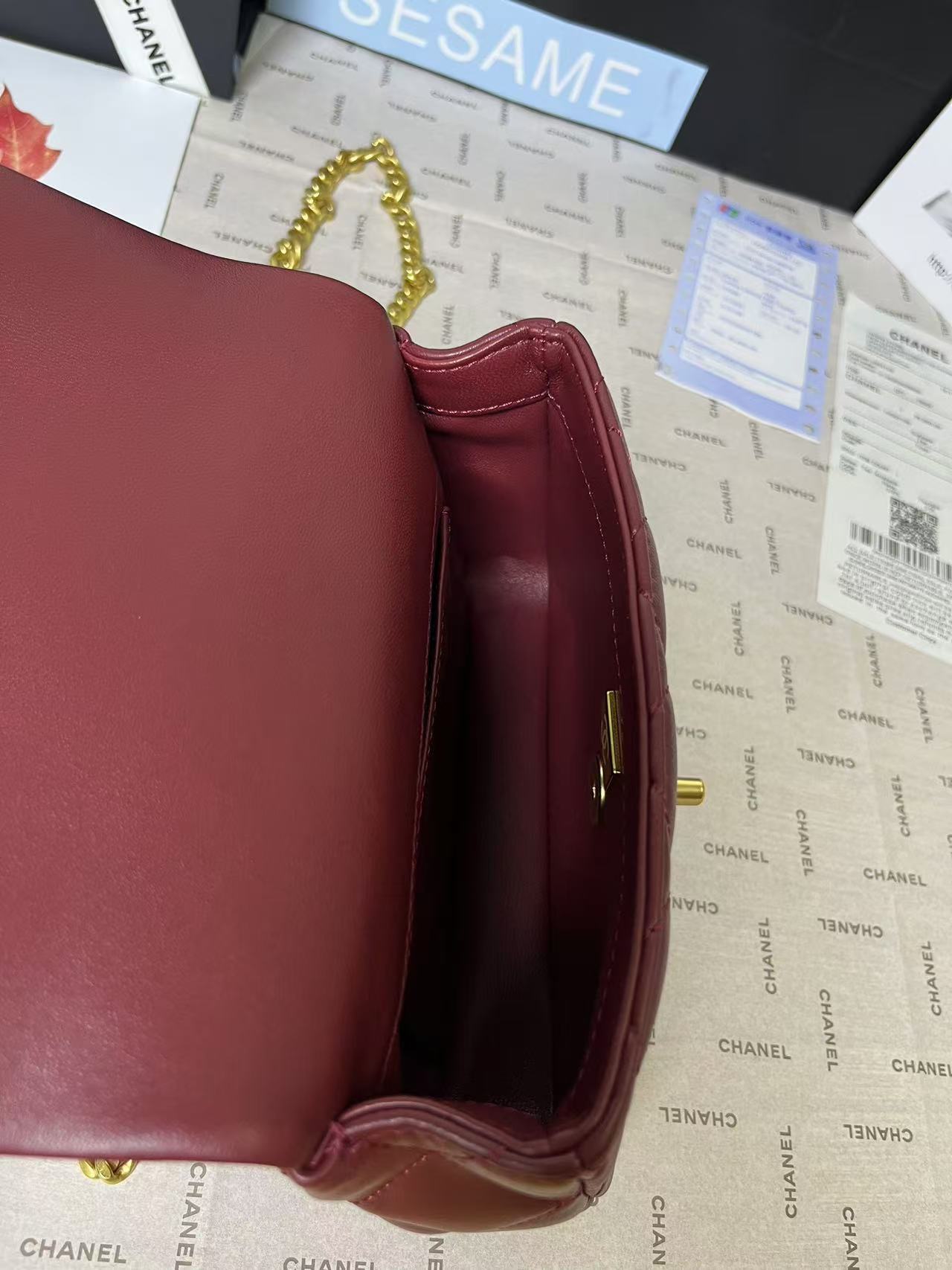 MINI RABAT 25C 19CM CUIR D'AGNEAU BORDEAUX QUINCAILLERIE COEUR DORÉ