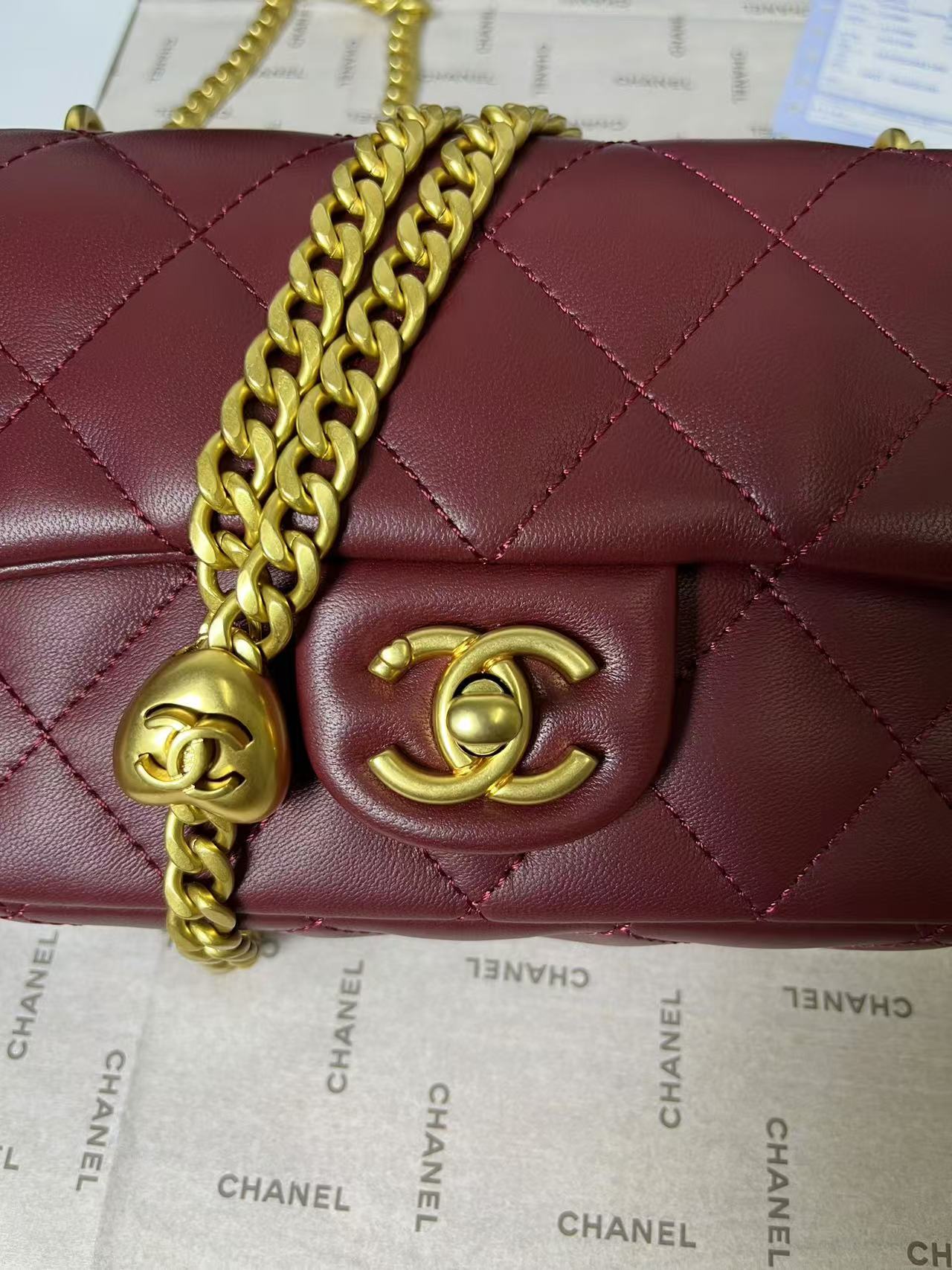 MINI RABAT 25C 19CM CUIR D'AGNEAU BORDEAUX QUINCAILLERIE COEUR DORÉ