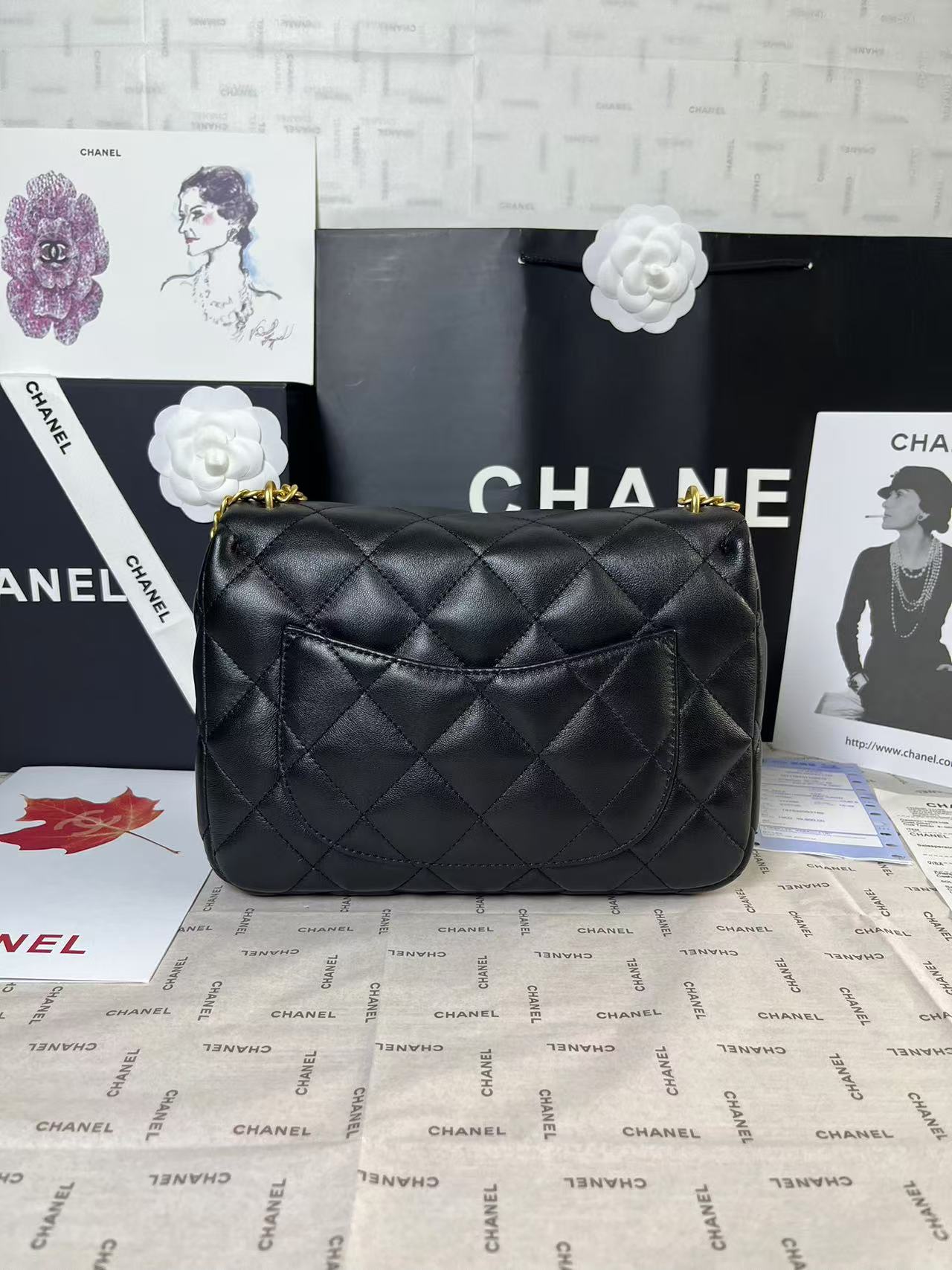 25C MINI RABAT 24CM CUIR D'AGNEAU NOIR QUINCAILLERIE COEUR DORÉ