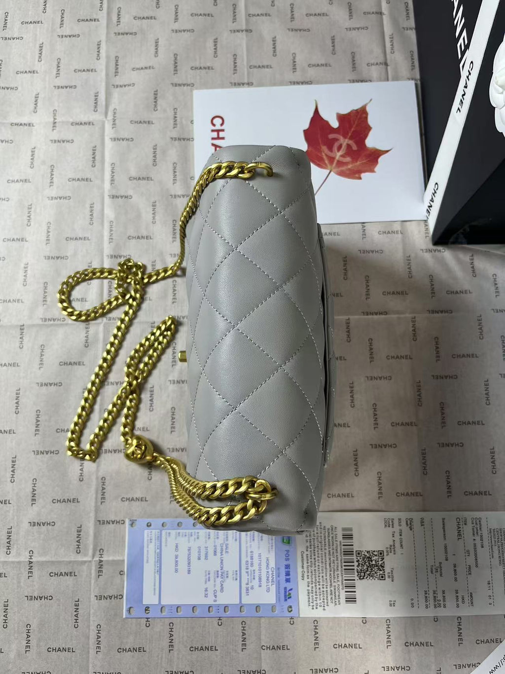 25C MINI FLAP 24CM GREY LAMBSKIN GOLD HEART HARDWARE
