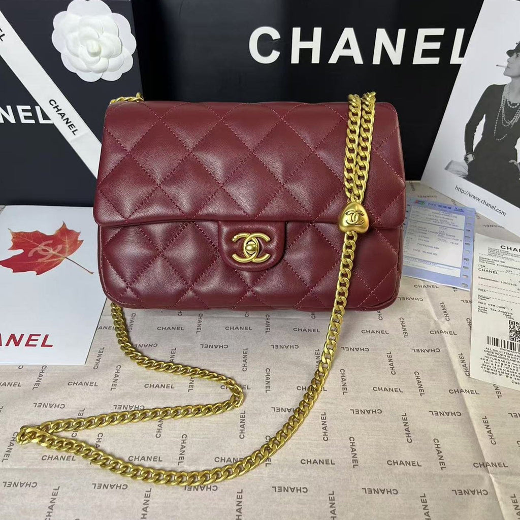 MINI RABAT 25C 24CM CUIR D'AGNEAU BORDEAUX QUINCAILLERIE COEUR DORÉ