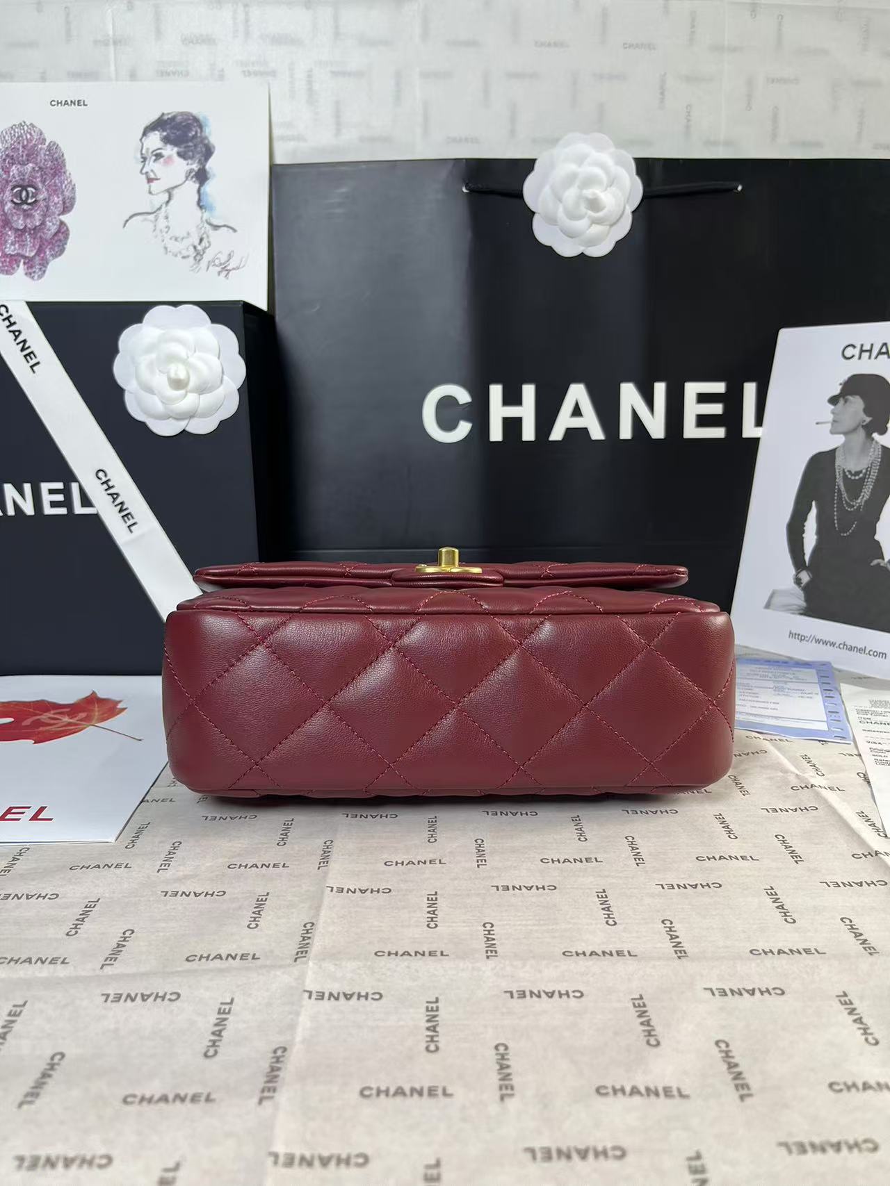 MINI RABAT 25C 24CM CUIR D'AGNEAU BORDEAUX QUINCAILLERIE COEUR DORÉ