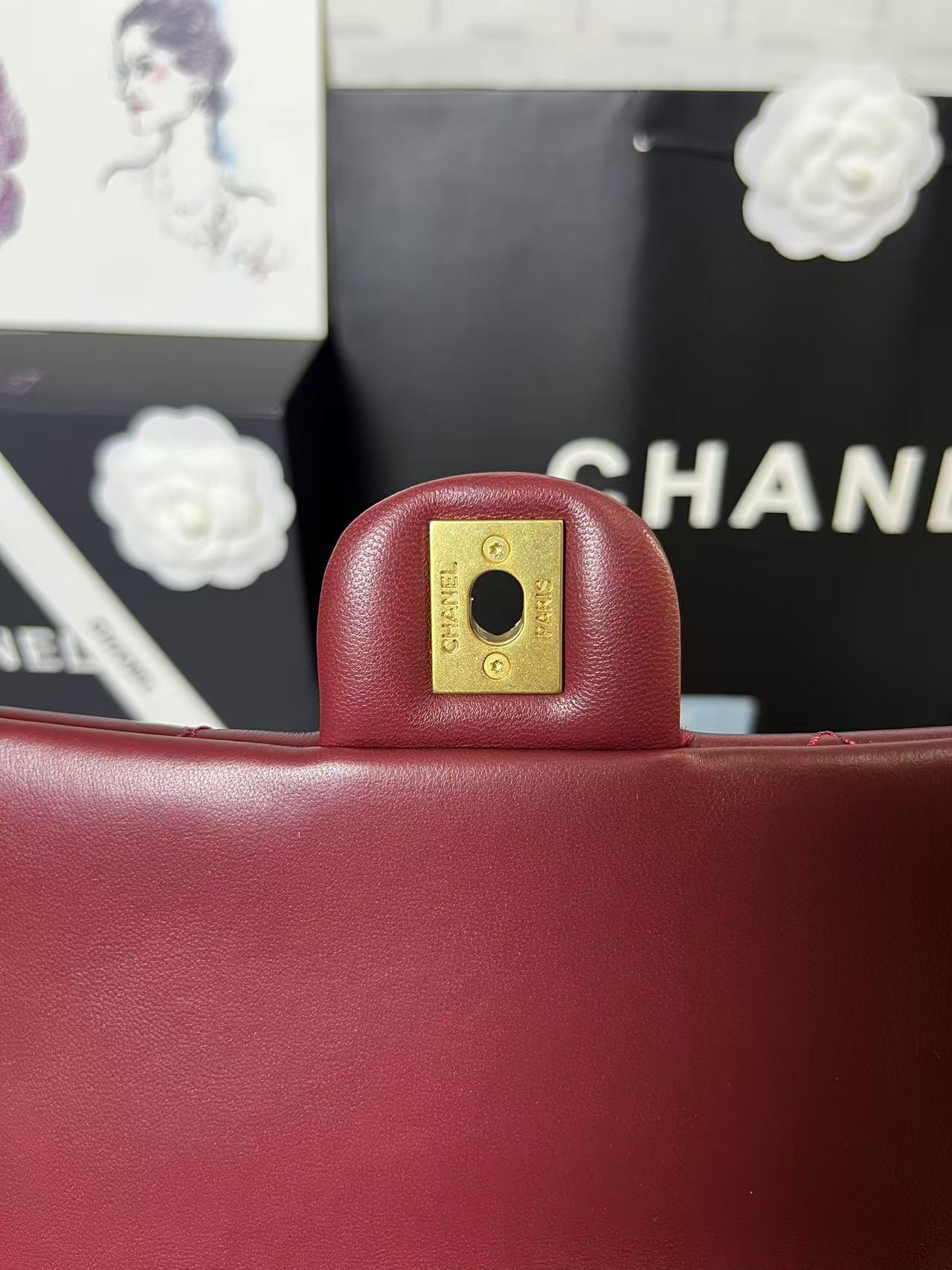 MINI RABAT 25C 24CM CUIR D'AGNEAU BORDEAUX QUINCAILLERIE COEUR DORÉ