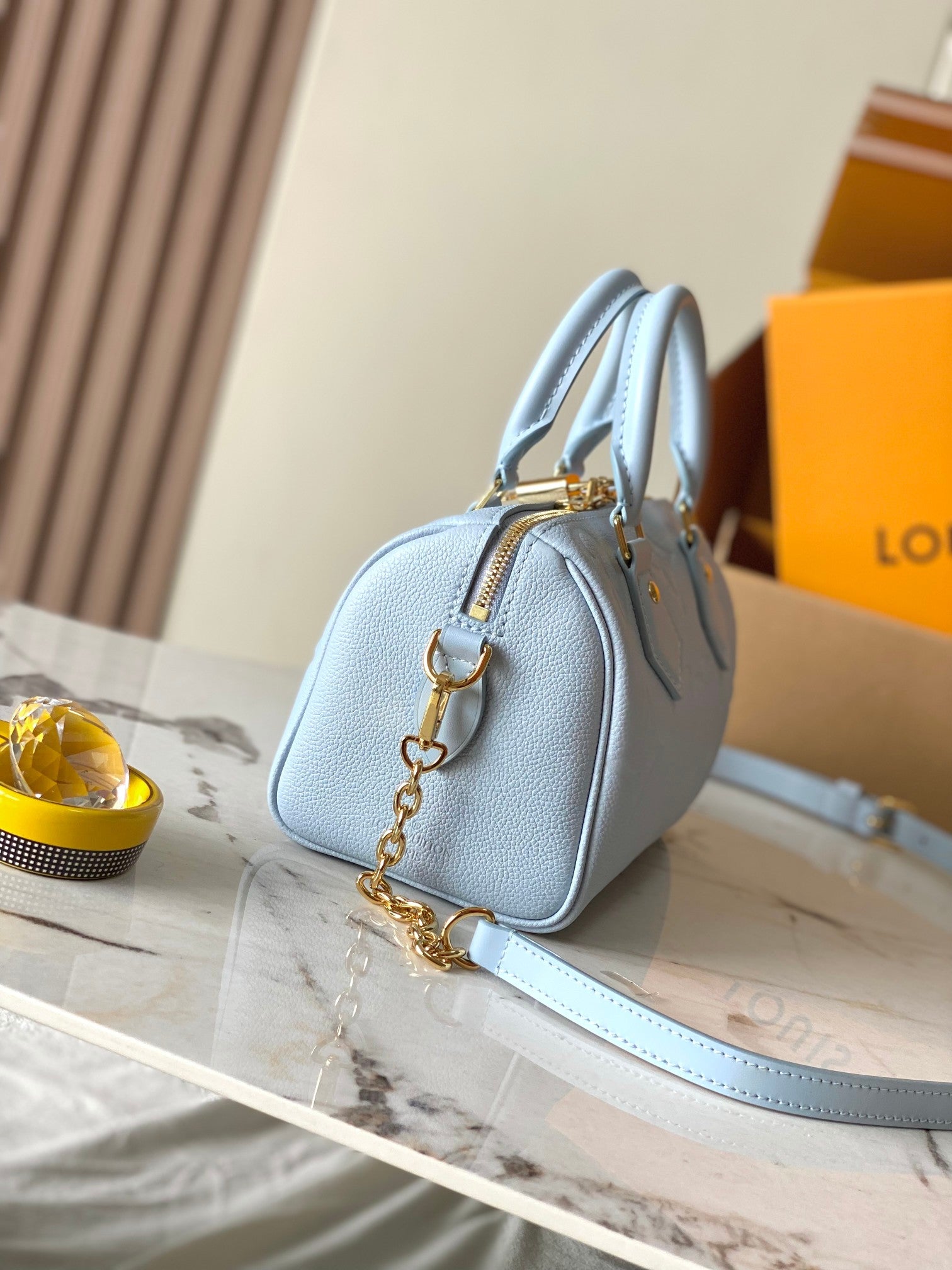 SPEEDY BANDOULIÈRE 20 EN CUIR EMPREINTE MONOGRAMME BLEU HOUR