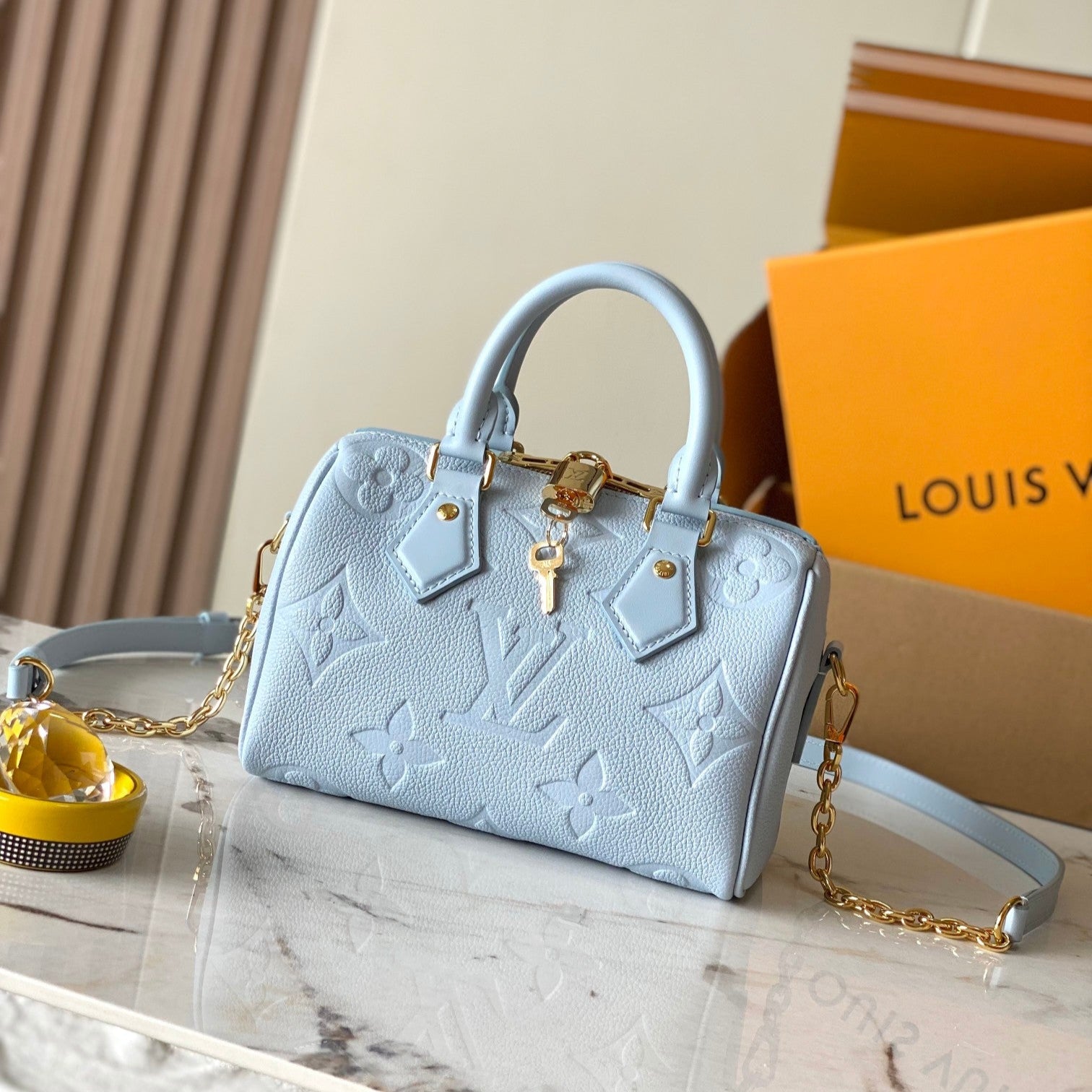 SPEEDY BANDOULIÈRE 20 EN CUIR EMPREINTE MONOGRAMME BLEU HOUR