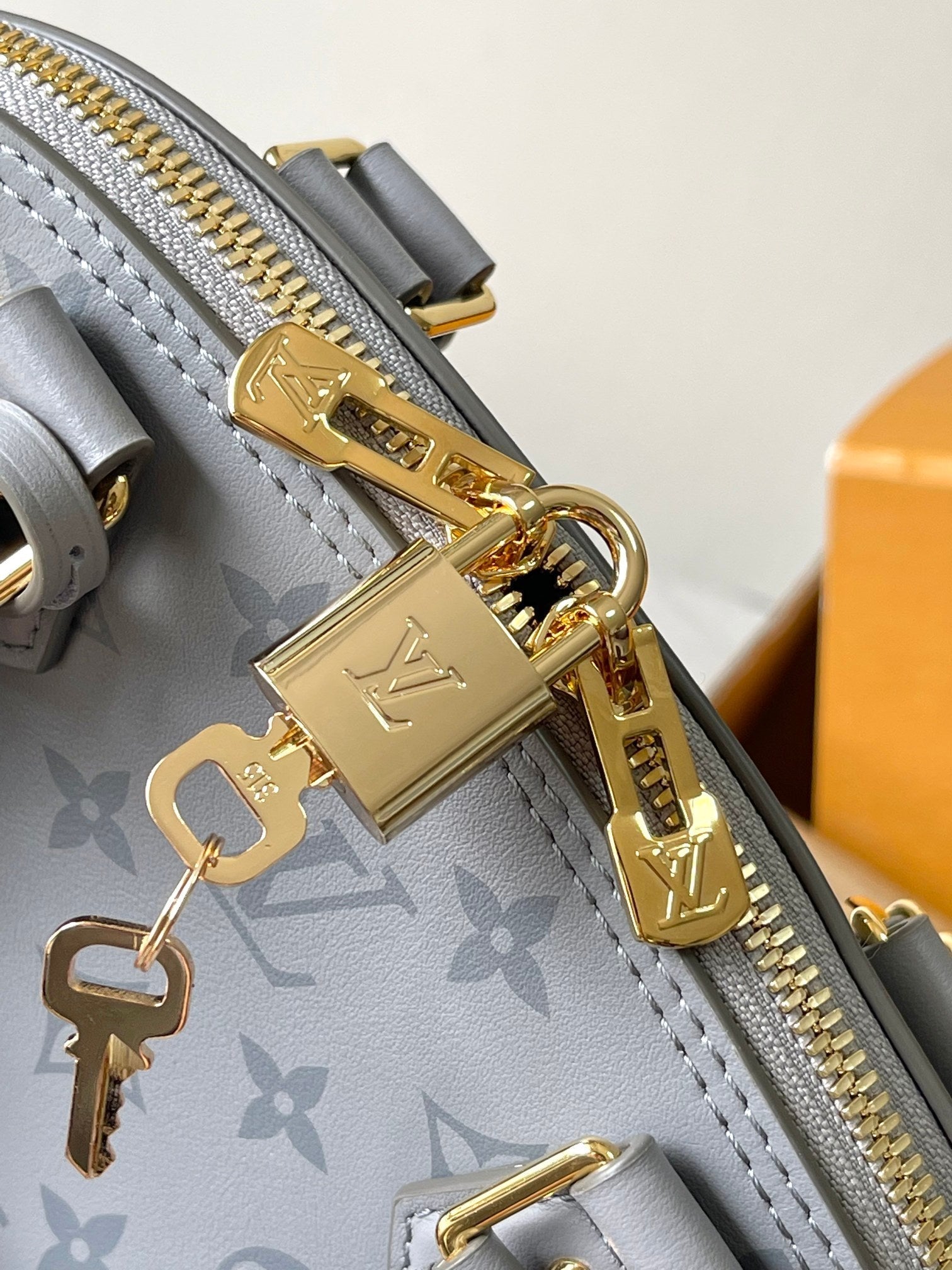 ALMA BB 23 EN CUIR DE VEAU MONOGRAMME TRIANON, ACIER DORÉ