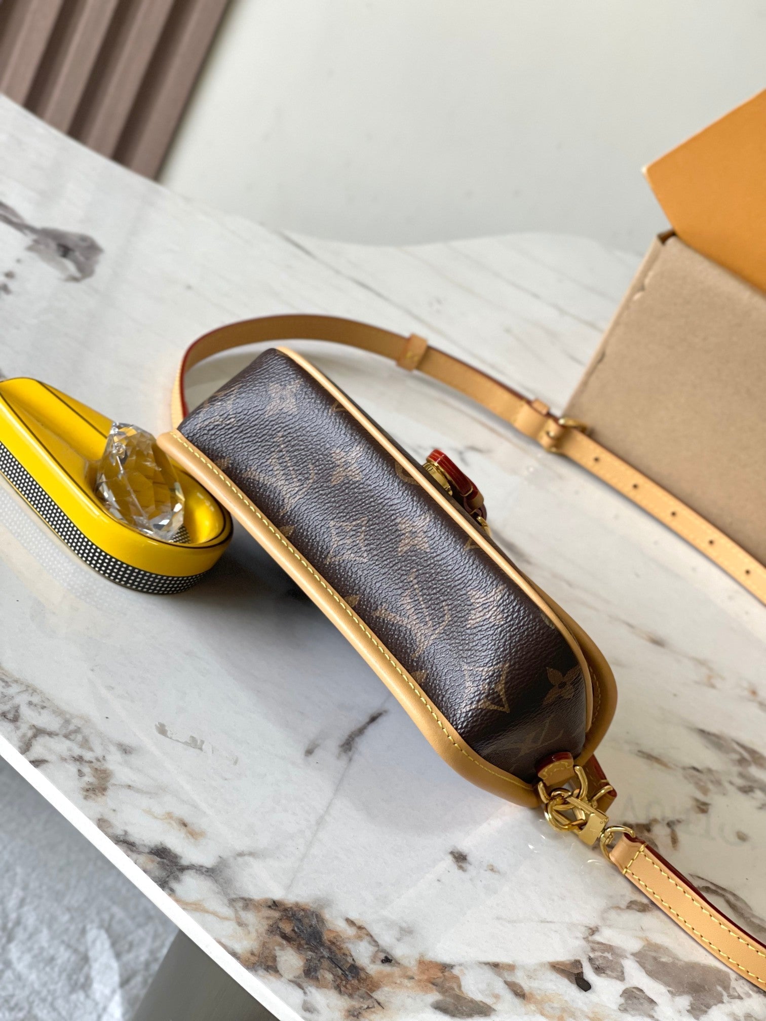 SAC NANO DIANE 19 EN TOILE MONOGRAMME MARRON ET GARNITURES EN CUIR