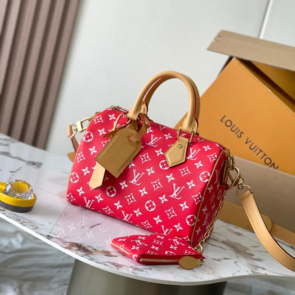 SPEEDY P9 BANDOULIÈRE 25 EN TOILE MONOGRAMME ROUGE QUINCAILLERIE DORÉ