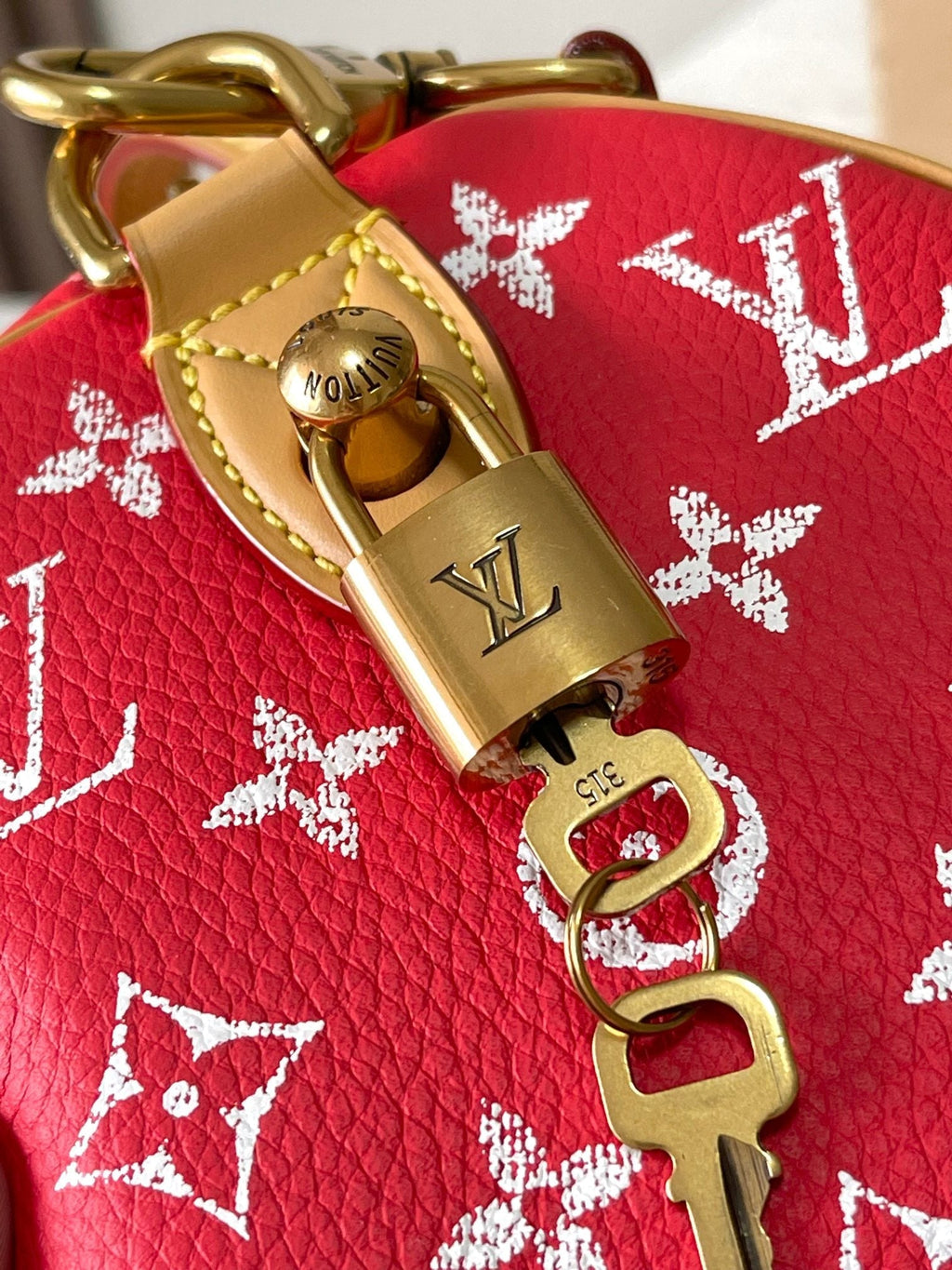 SPEEDY P9 BANDOULIÈRE 25 EN TOILE MONOGRAMME ROUGE QUINCAILLERIE DORÉ