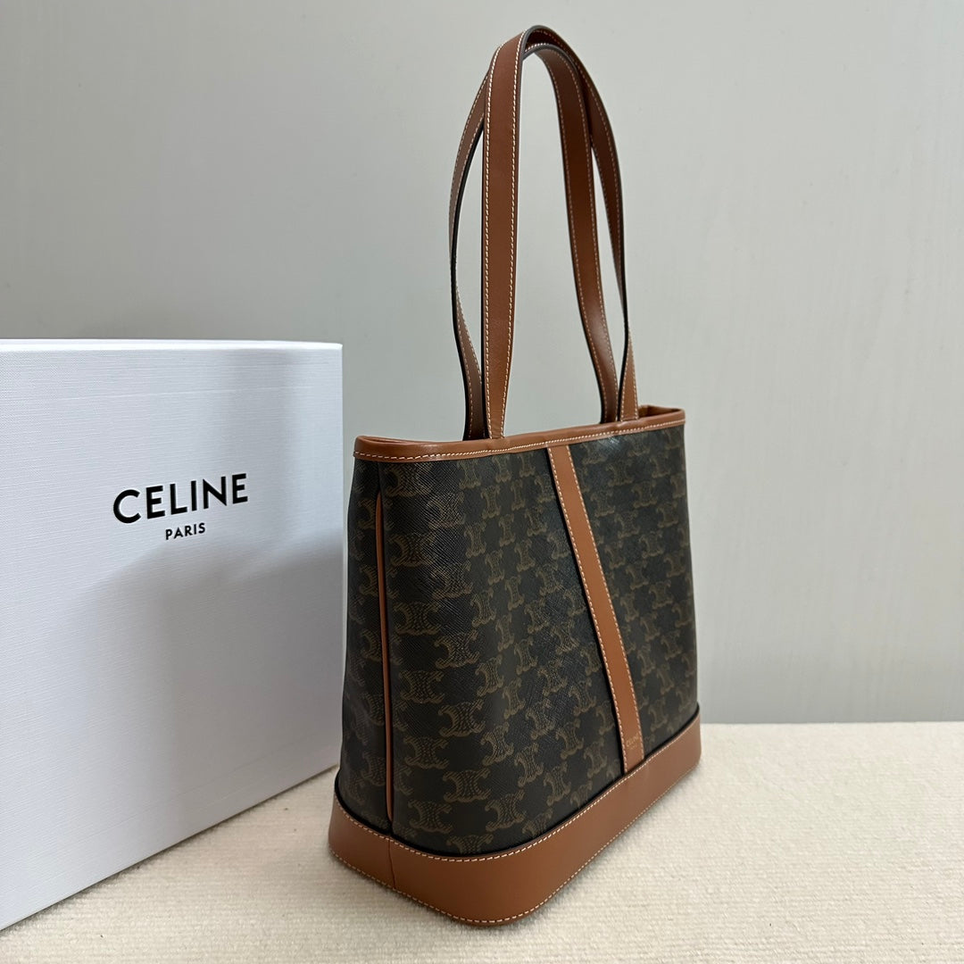 PETIT CABAS TRIOMPHE TOILE 26,5 CUIR DE VEAU TAN