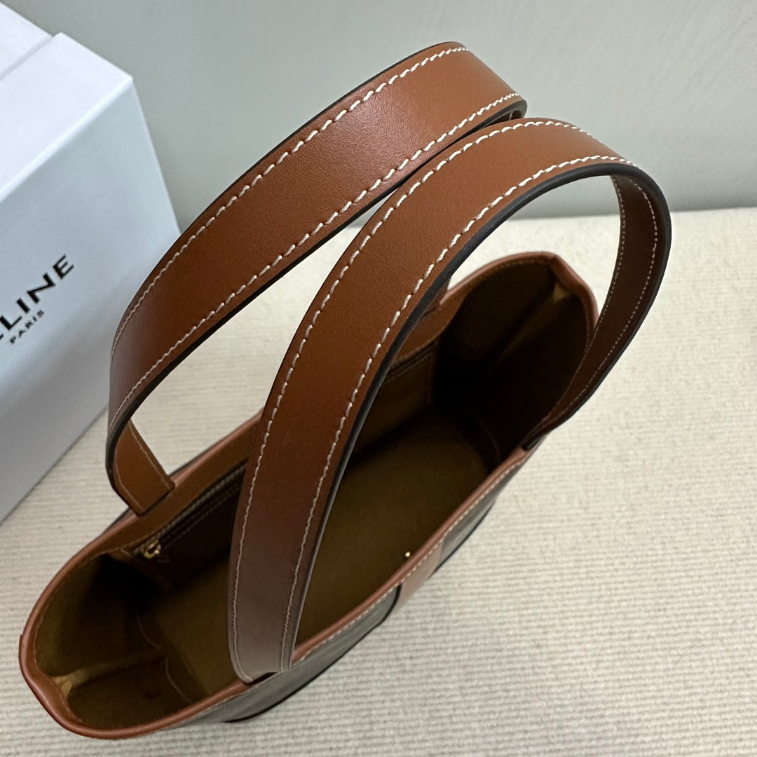 PETIT CABAS TRIOMPHE TOILE 26,5 CUIR DE VEAU TAN