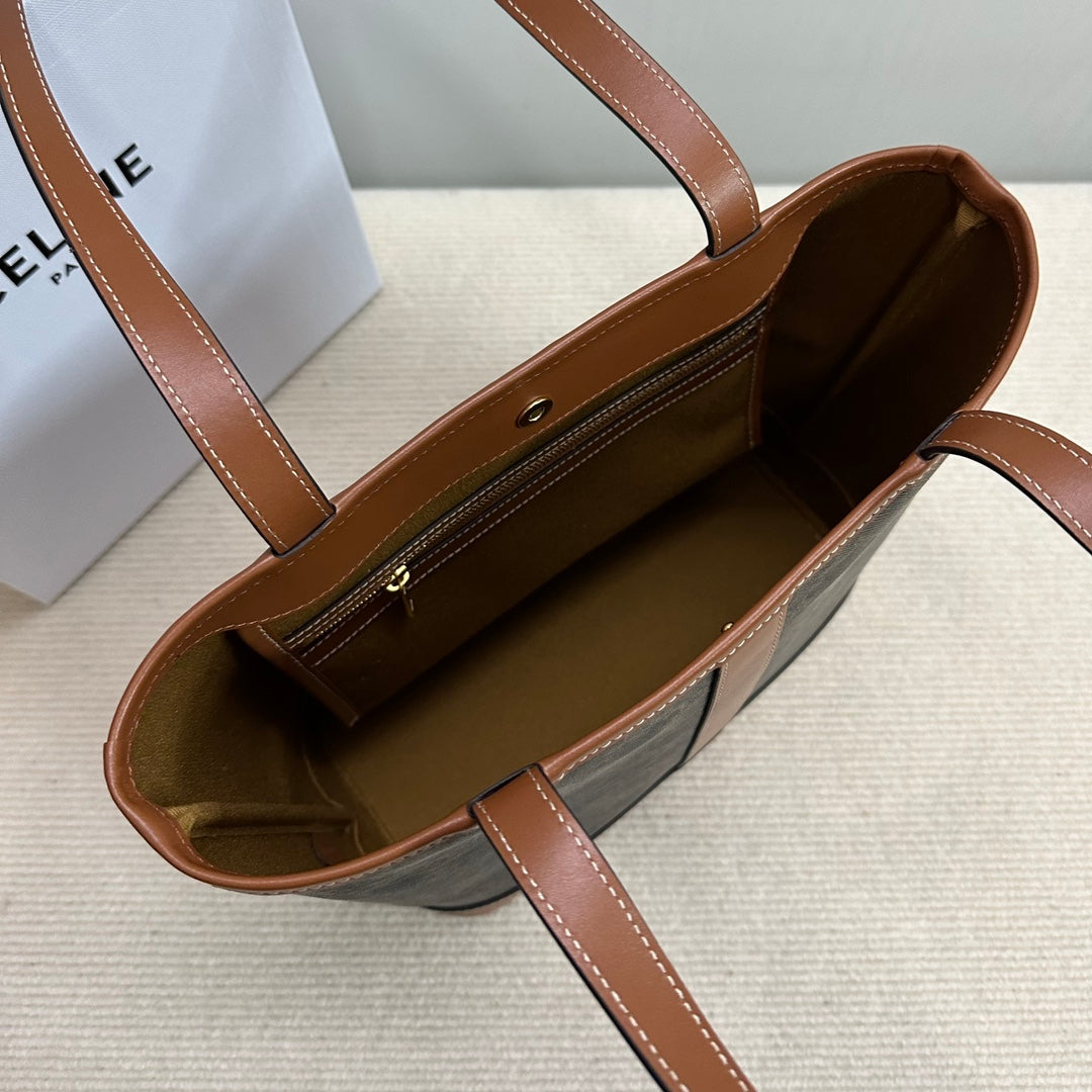 PETIT CABAS TRIOMPHE TOILE 26,5 CUIR DE VEAU TAN