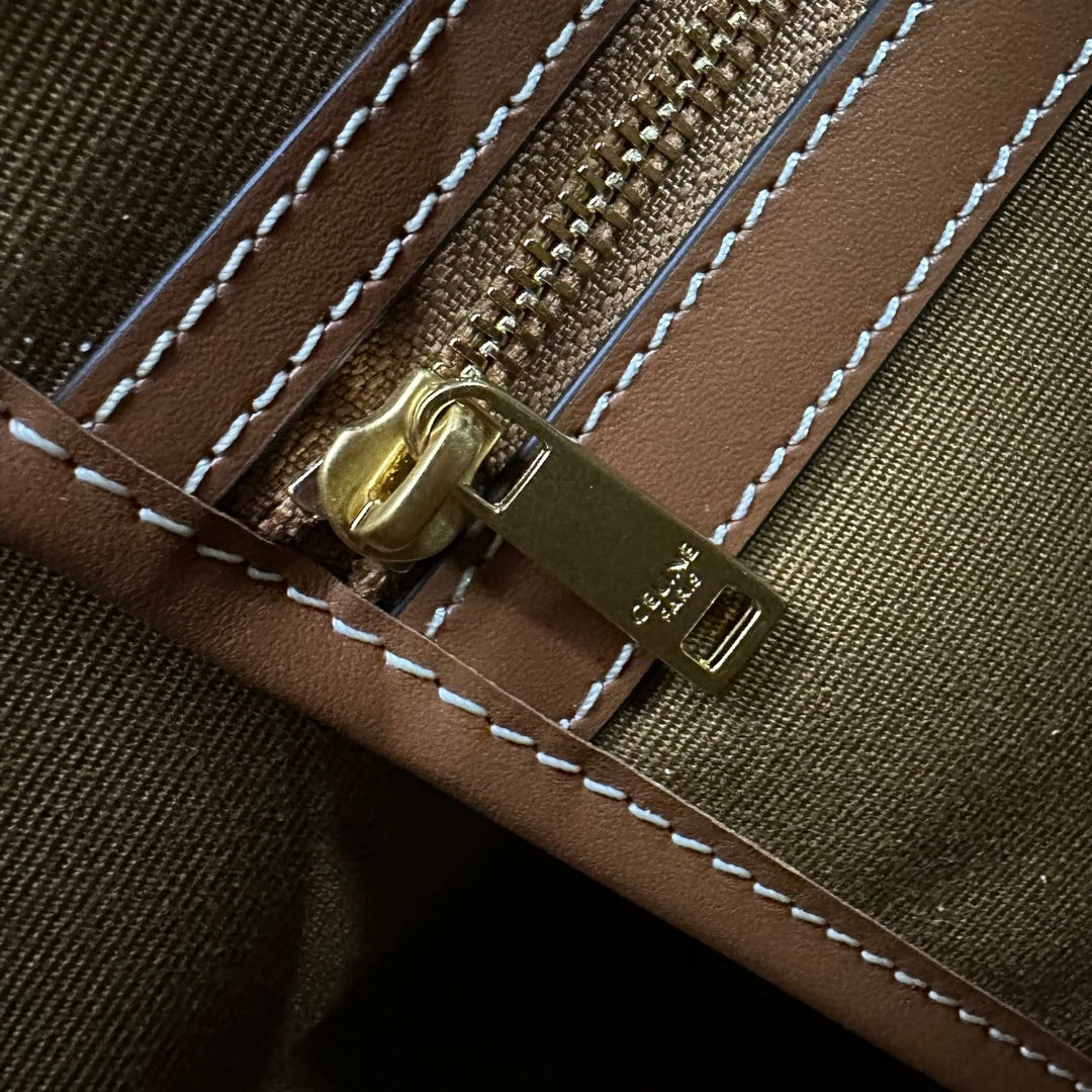 PETIT CABAS TRIOMPHE TOILE 26,5 CUIR DE VEAU TAN