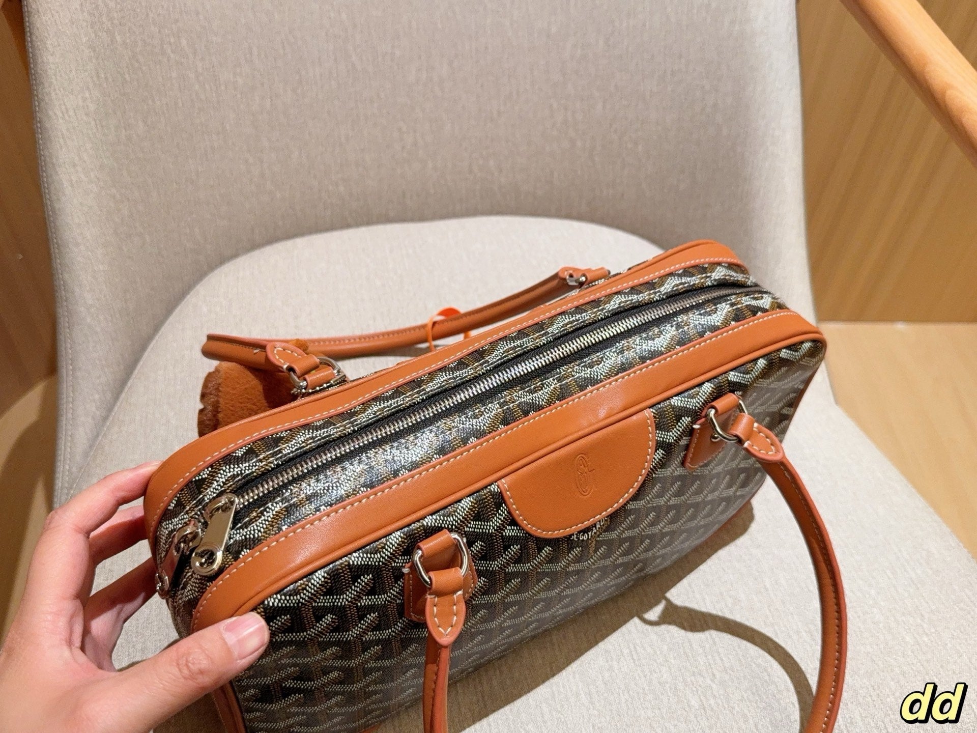 SAC SAINT MARTIN 35 EN TOILE GOYARDINE MARRON ET CUIR DE VEAU