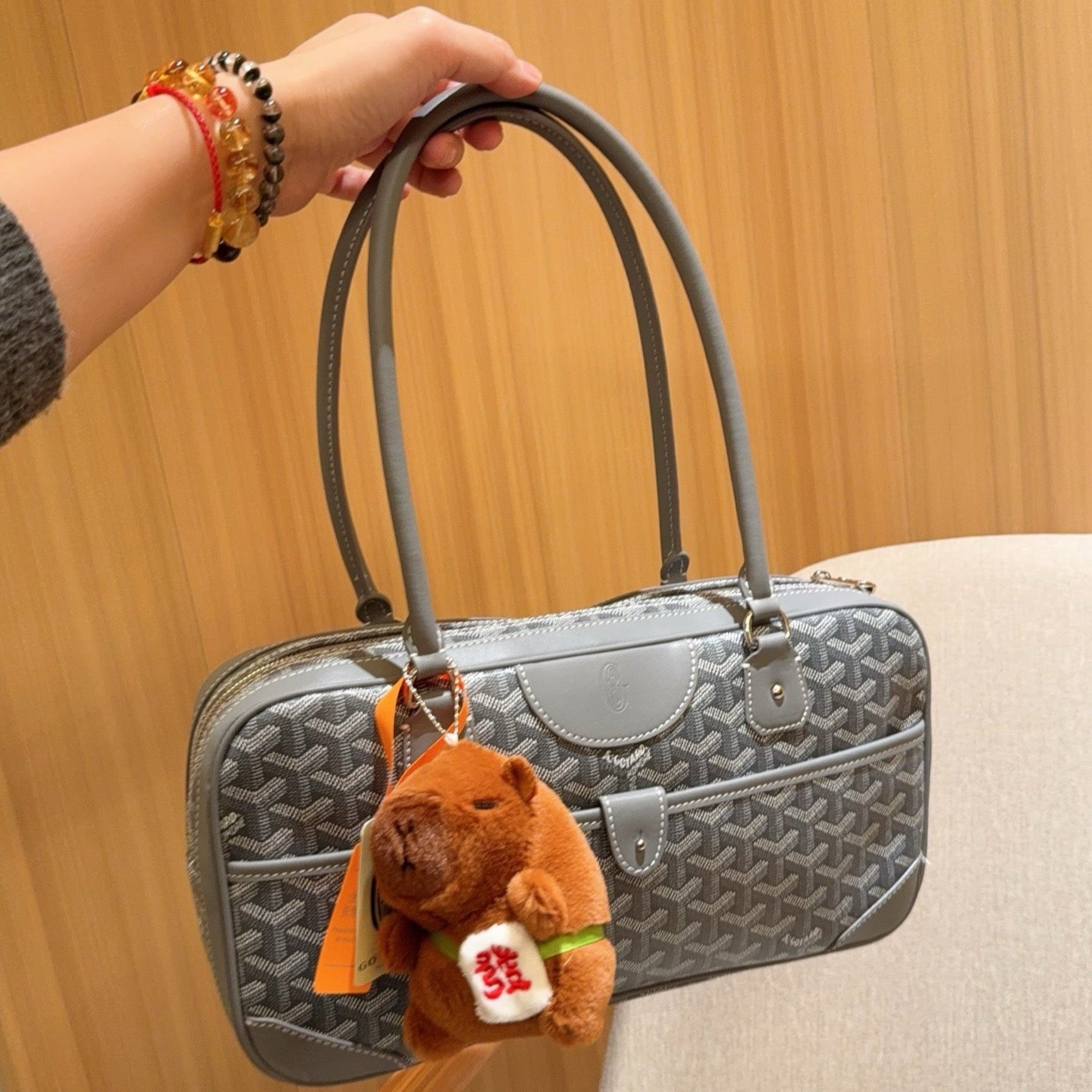 SAC SAINT MARTIN 35 EN TOILE GOYARDINE GRISE ET CUIR DE VEAU