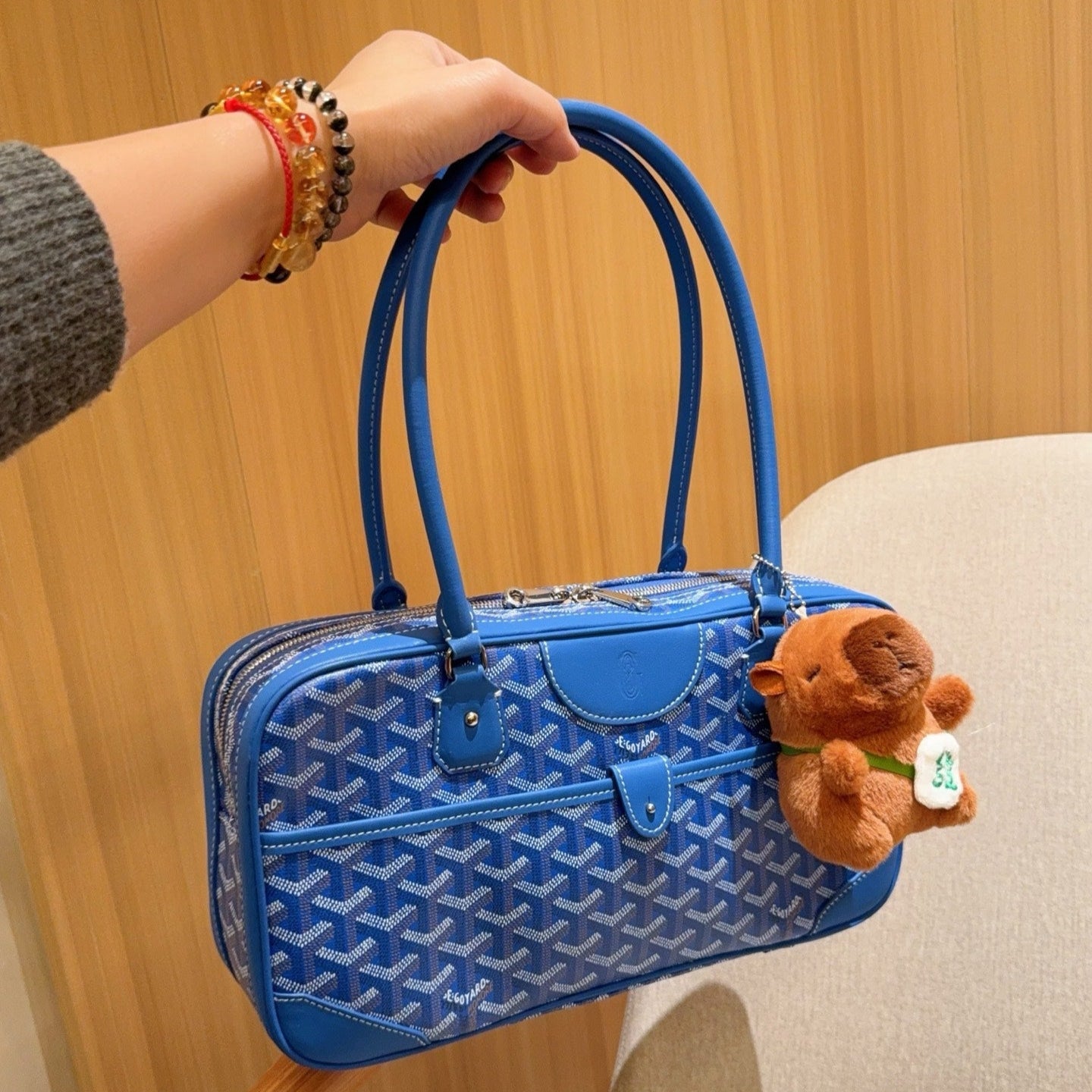SAC SAINT MARTIN 35 EN TOILE GOYARDINE BLEUE ET CUIR DE VEAU