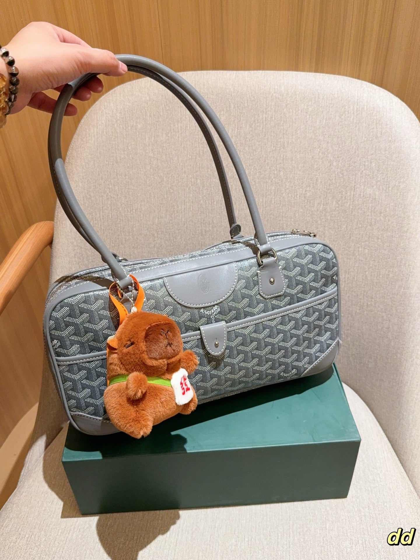 SAC SAINT MARTIN 35 EN TOILE GOYARDINE GRISE ET CUIR DE VEAU