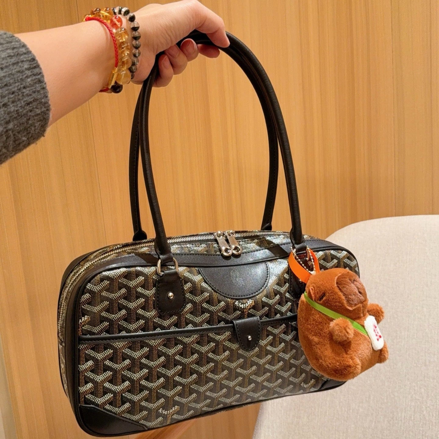 SAC SAINT MARTIN 34 EN TOILE GOYARDINE NOIRE ET CUIR DE VEAU