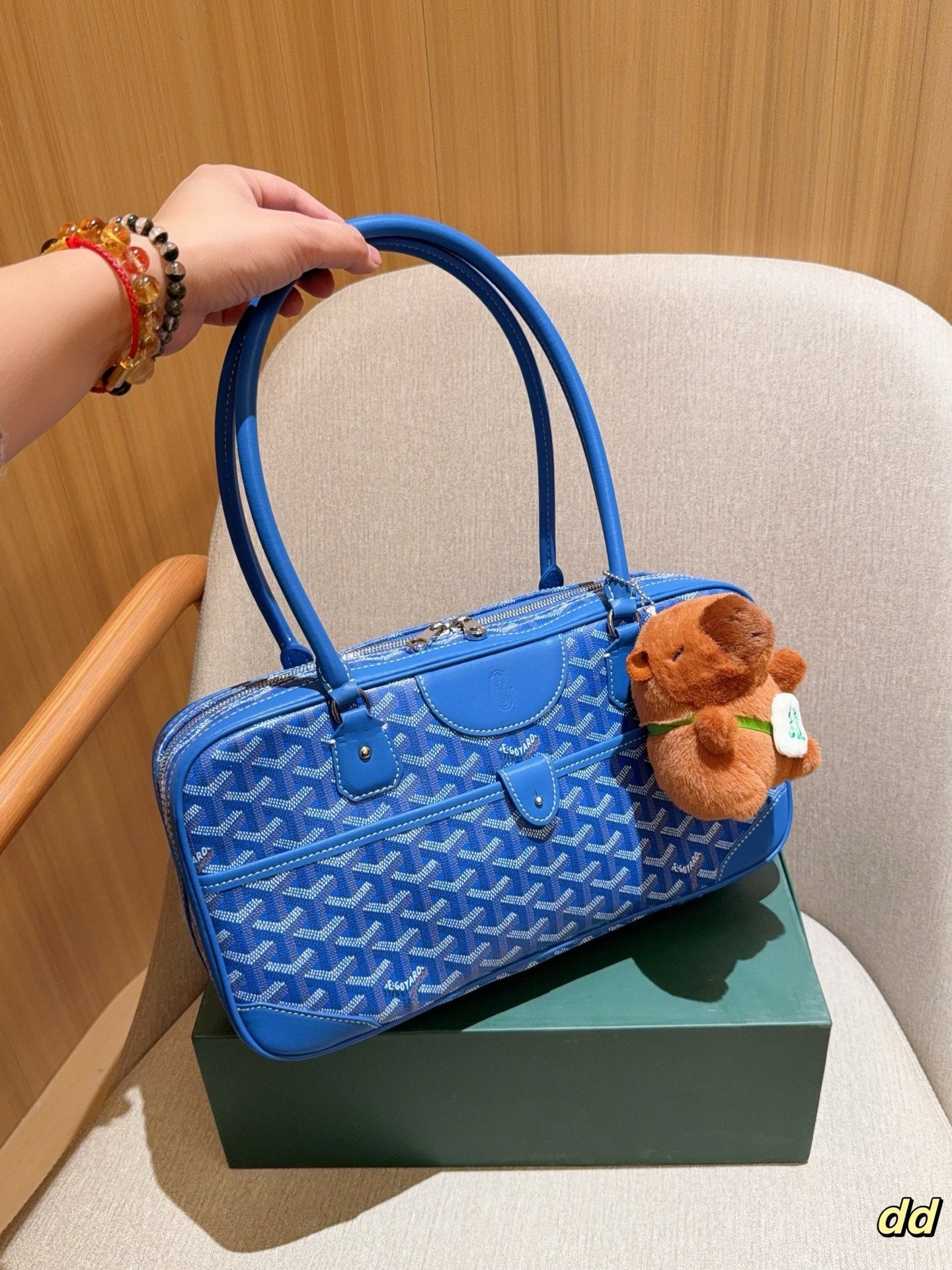SAC SAINT MARTIN 35 EN TOILE GOYARDINE BLEUE ET CUIR DE VEAU