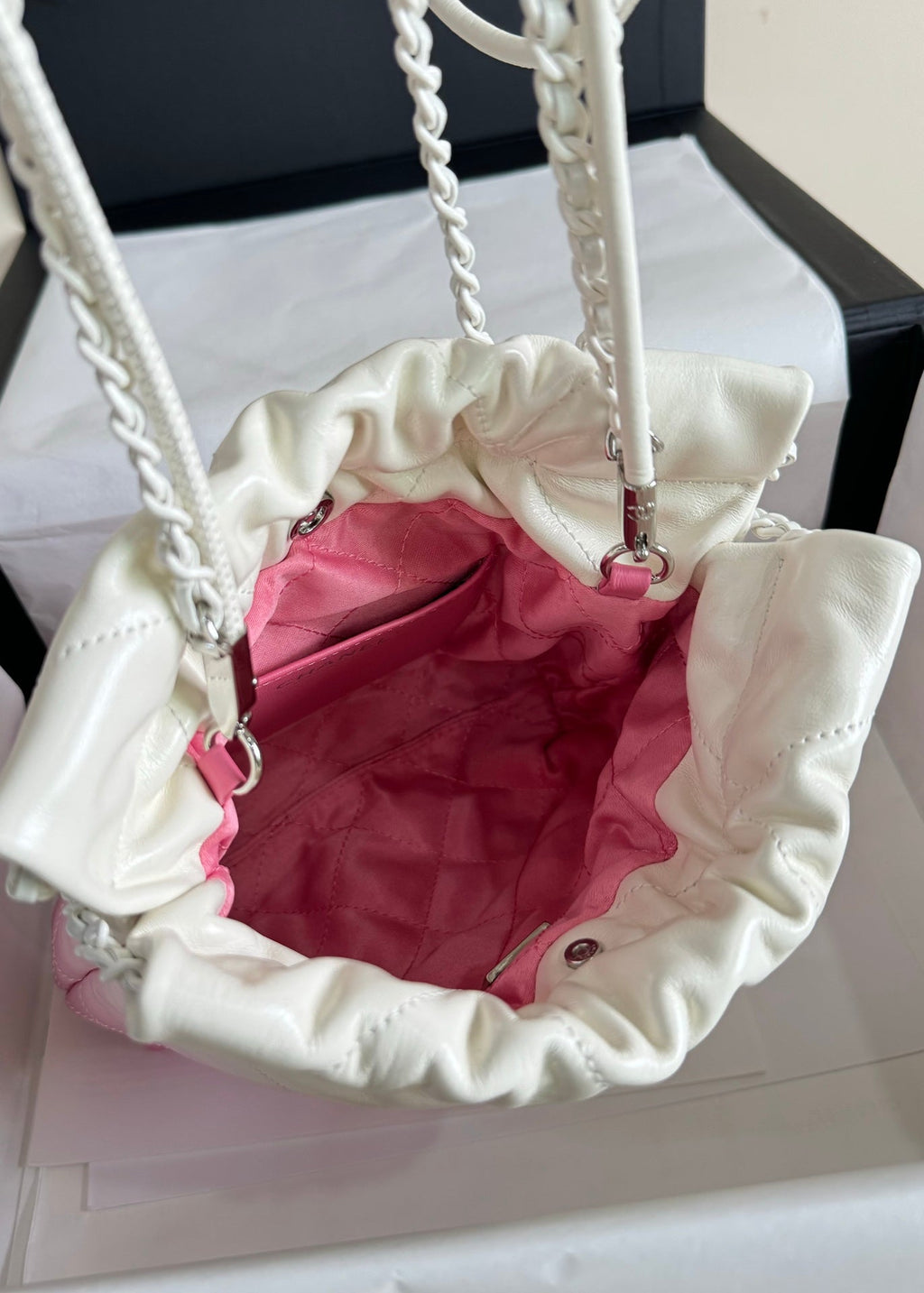 CC HOBO MINI 20CM ROSE BLANC CUIR D'AGNEAU