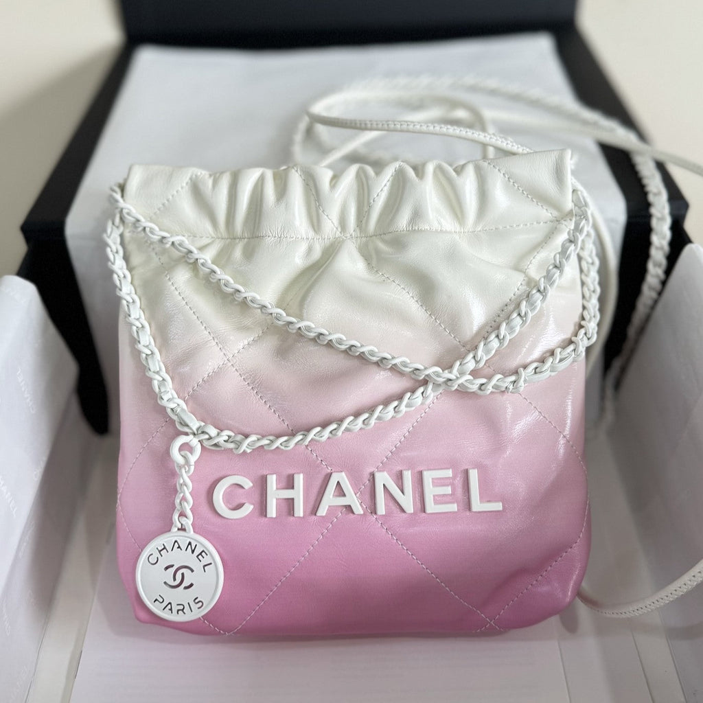 CC HOBO MINI 20CM ROSE BLANC CUIR D'AGNEAU
