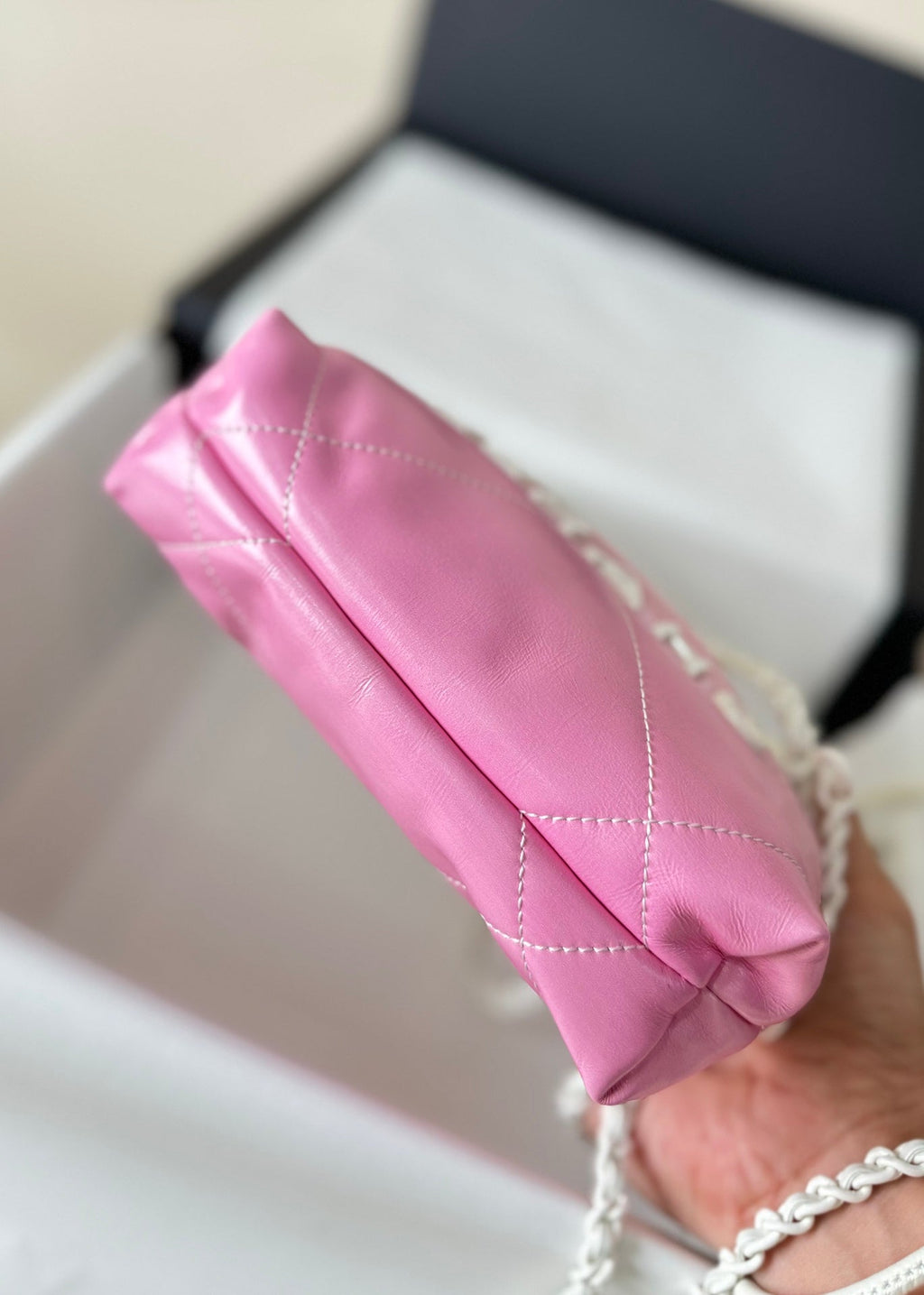 CC HOBO MINI 20CM ROSE BLANC CUIR D'AGNEAU
