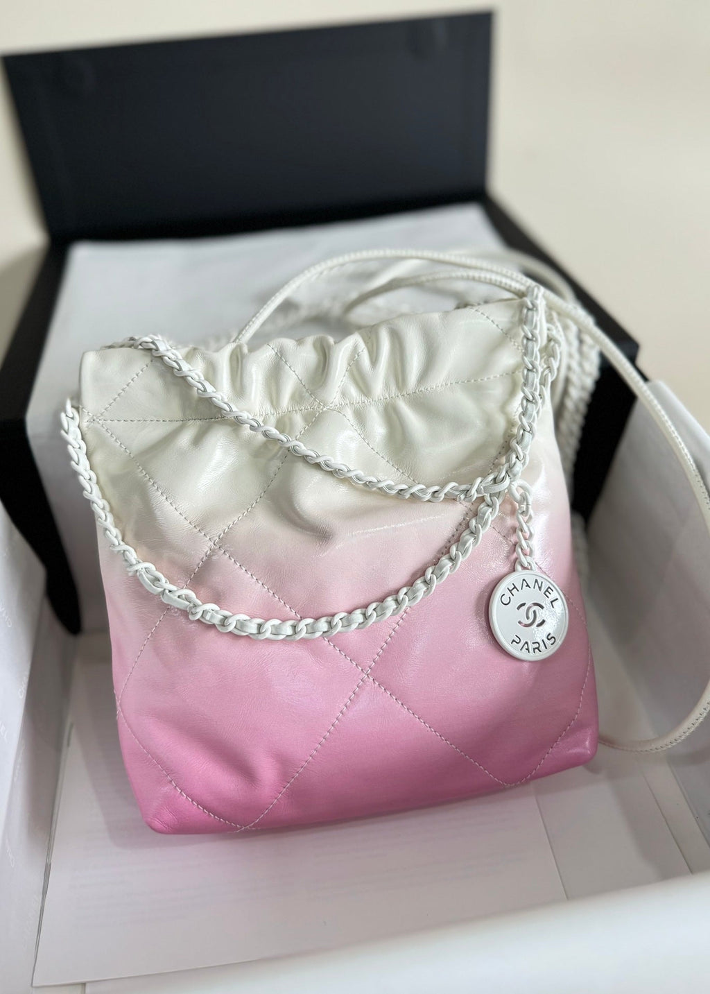 CC HOBO MINI 20CM ROSE BLANC CUIR D'AGNEAU