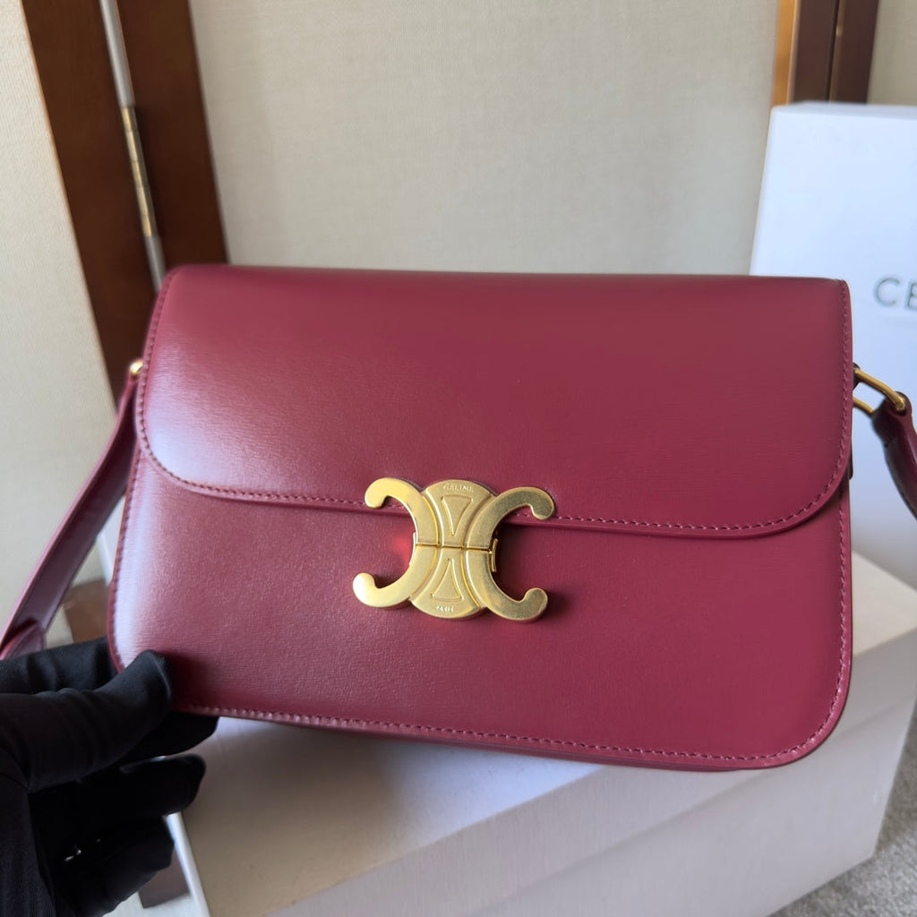 CLASSIQUE TRIOMPHE 22 CUIR DE VEAU ROUGE FONCÉ DORÉ