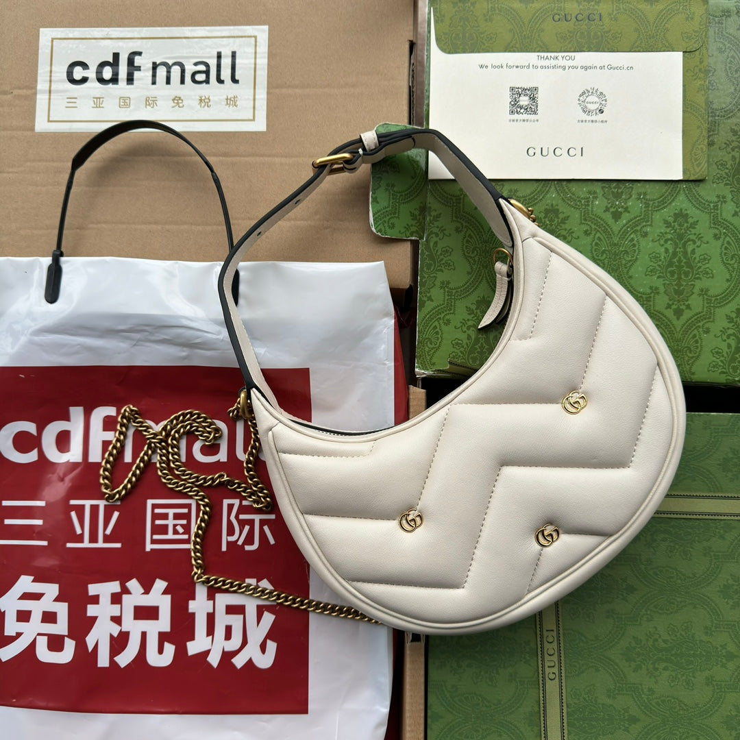 GG MARMONT DEMI-LUNE 21 CM EN CUIR DE VEAU BLANC QUINCAILLERIE DORÉ