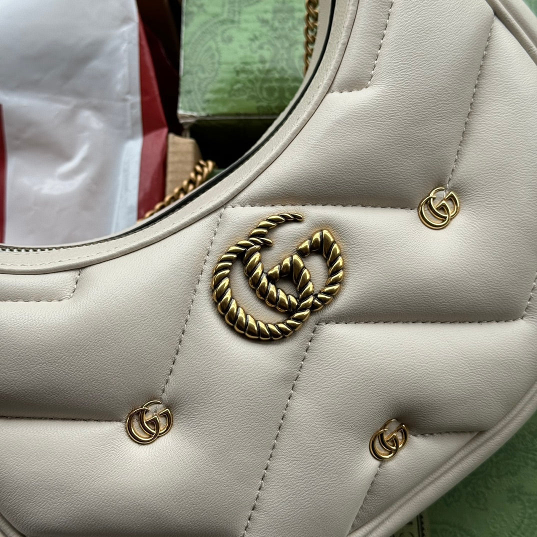 GG MARMONT DEMI-LUNE 21 CM EN CUIR DE VEAU BLANC QUINCAILLERIE DORÉ